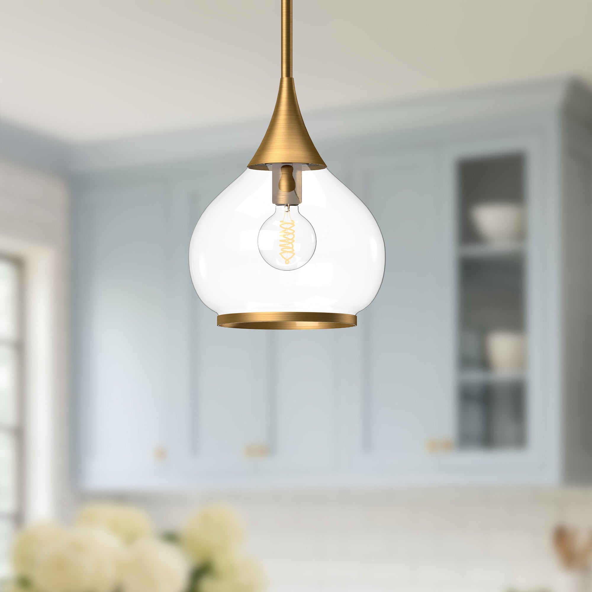 Hazel 10-in Aged Gold/Clear Glass 1 Light Pendant