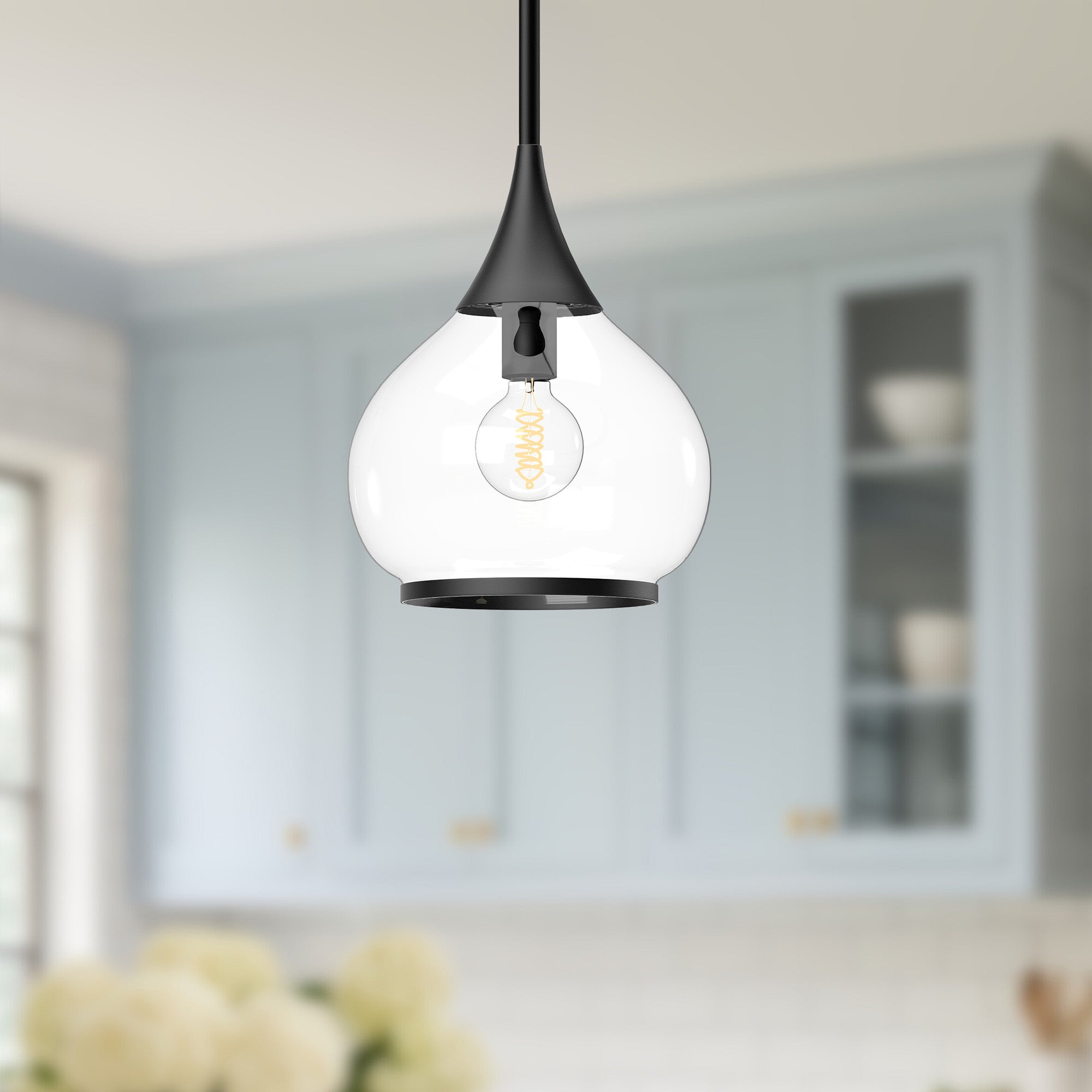 Hazel 10-in Clear Glass/Matte Black 1 Light Pendant