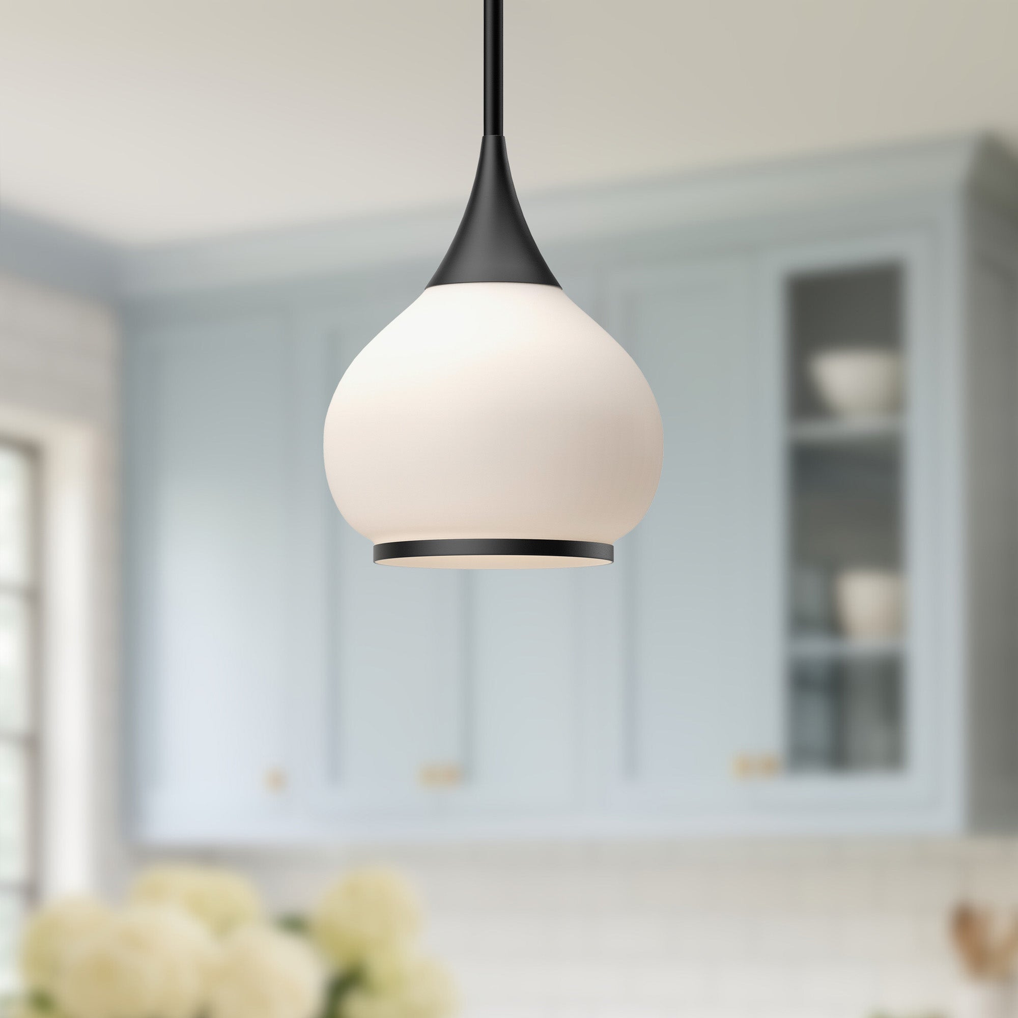 Hazel 10-in Matte Black/Opal Matte Glass 1 Light Pendant