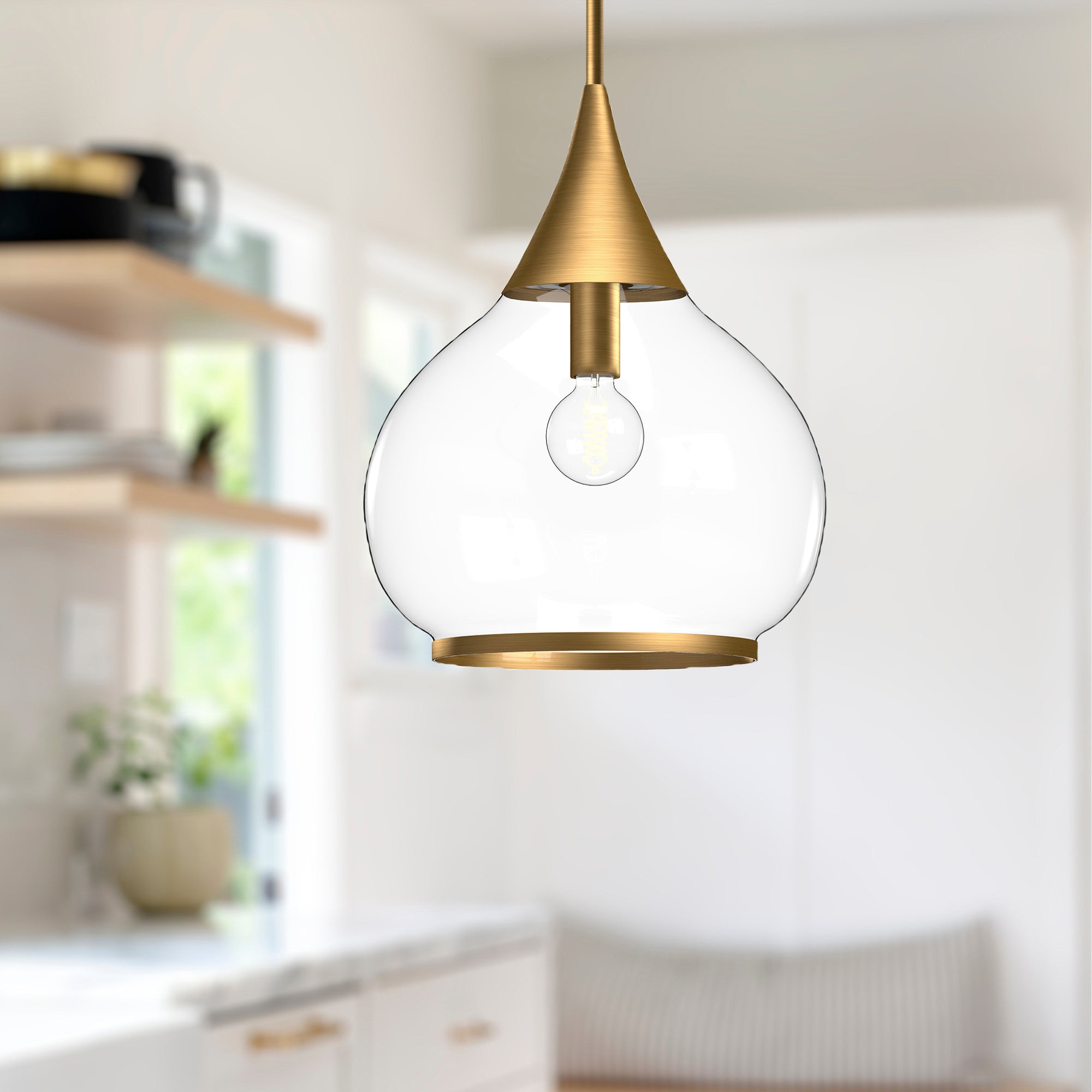 Hazel 14-in Aged Gold/Clear Glass 1 Light Pendant