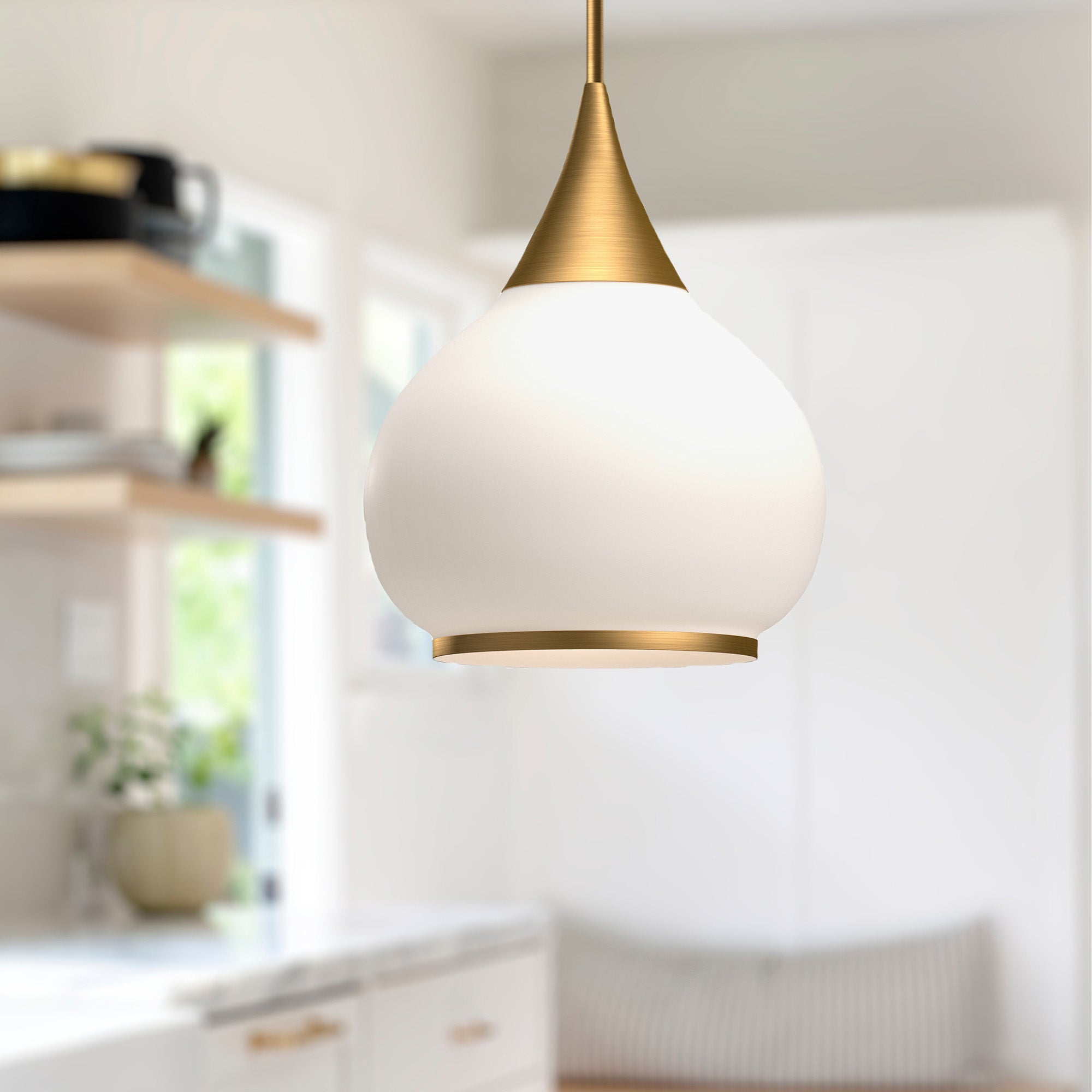 Hazel 14-in Aged Gold/Opal Matte Glass 1 Light Pendant