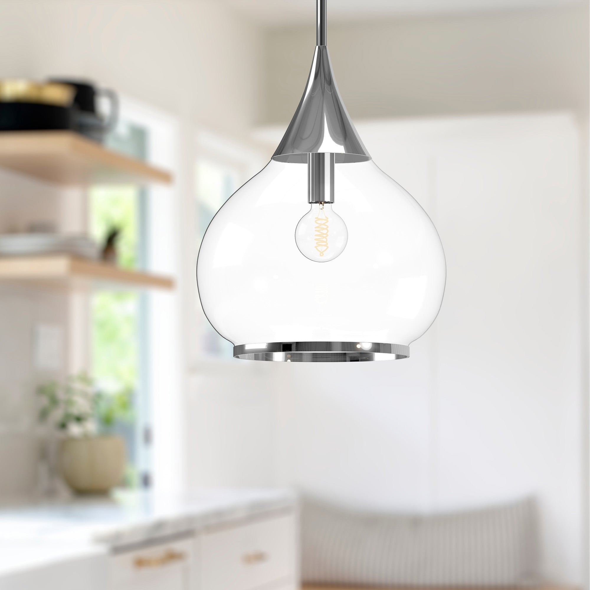 Hazel 14-in Chrome/Clear Glass 1 Light Pendant