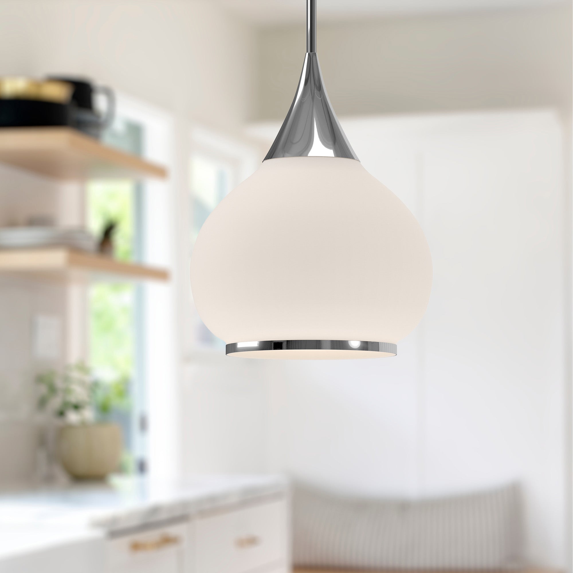 Hazel 14-in Chrome/Opal Matte Glass 1 Light Pendant