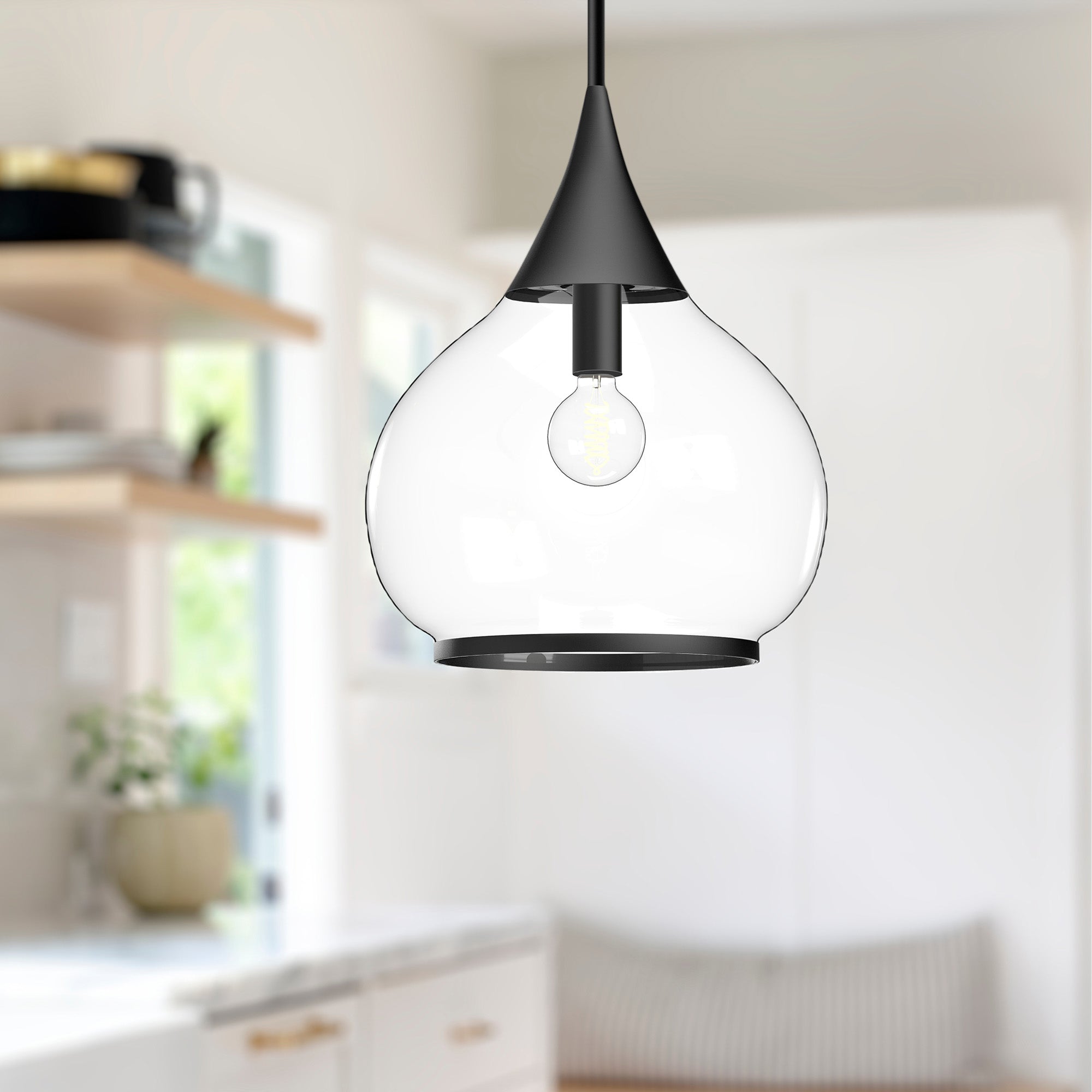Hazel 14-in Clear Glass/Matte Black 1 Light Pendant
