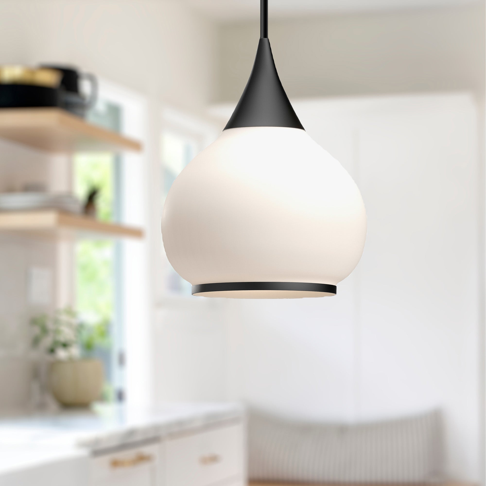 Hazel 14-in Matte Black/Opal Matte Glass 1 Light Pendant