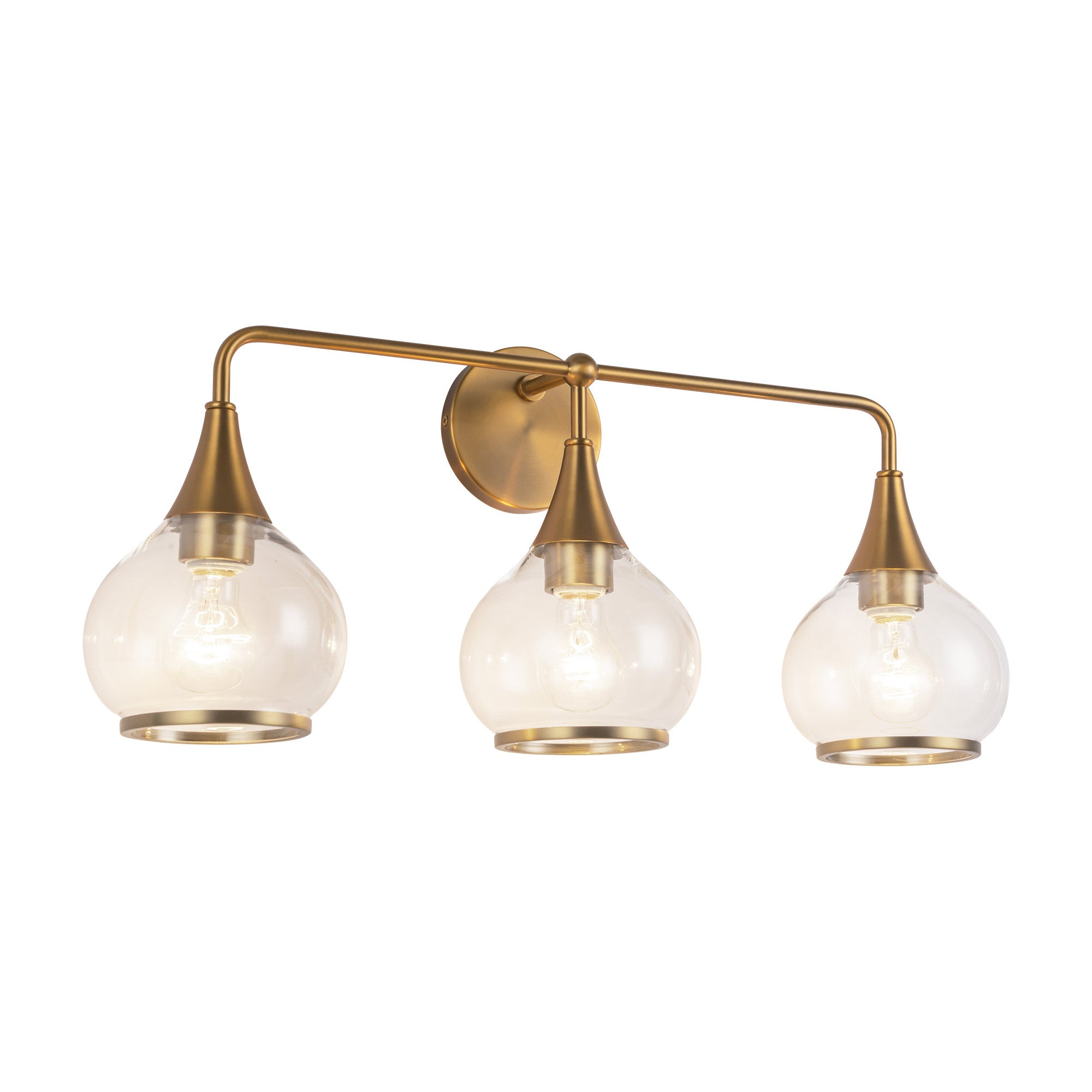 Hazel 26-in Aged Gold/Clear Glass 3 Lights Vanity