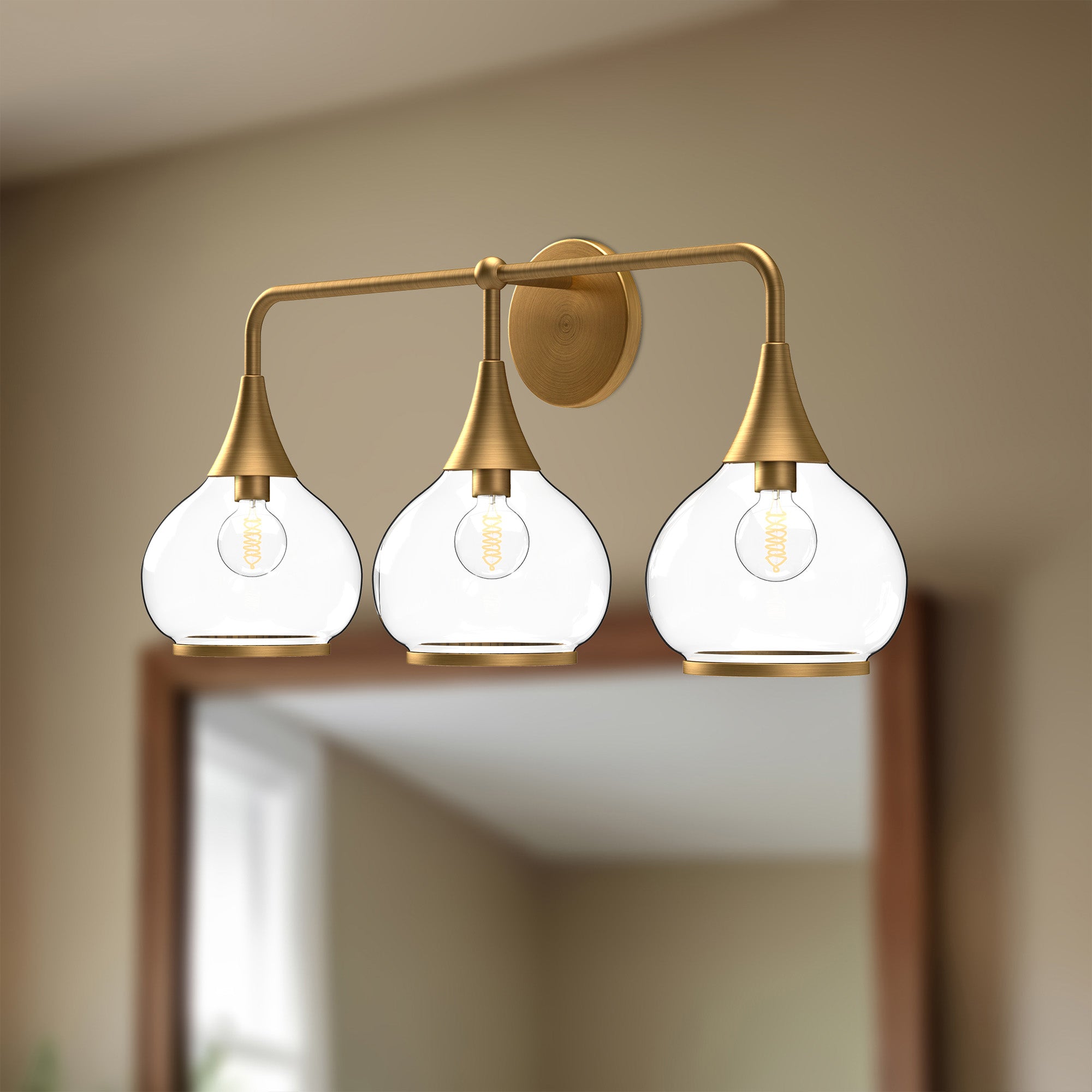 Hazel 26-in Aged Gold/Clear Glass 3 Lights Vanity