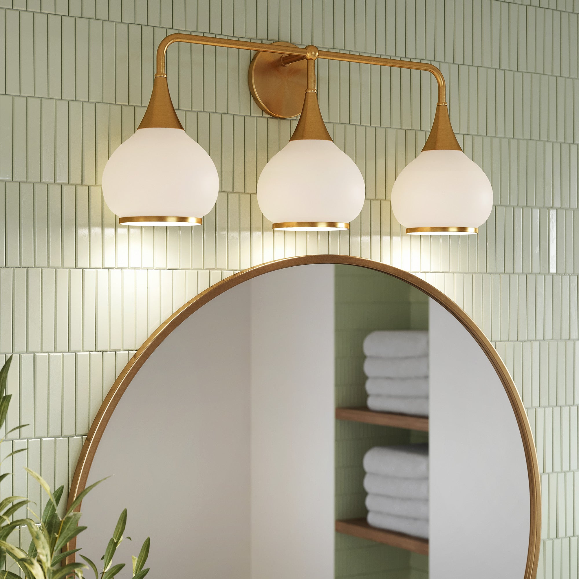 Hazel 26-in Aged Gold/Opal Matte Glass 3 Lights Vanity