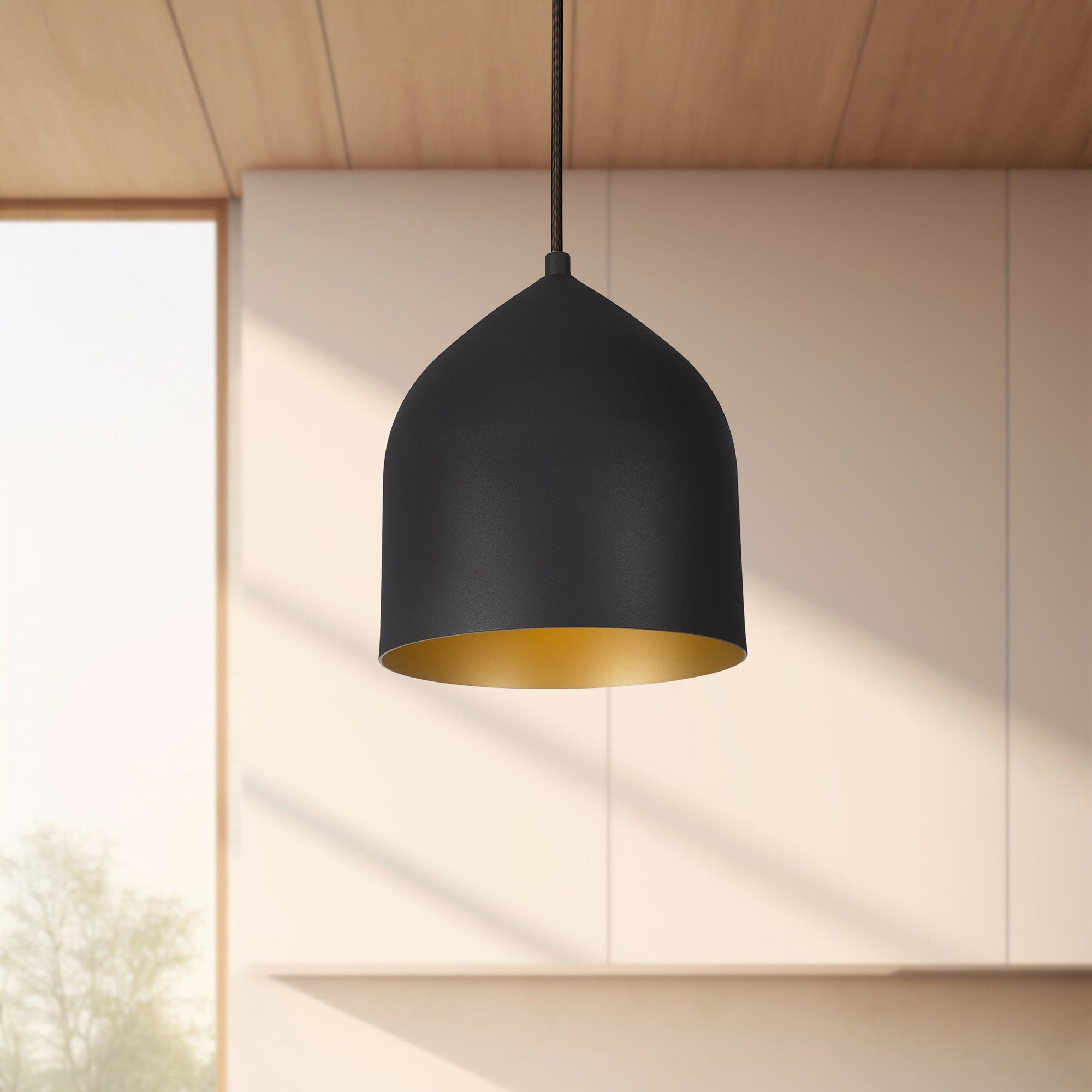 Helena 8-in Black/Gold 1 Light Pendant