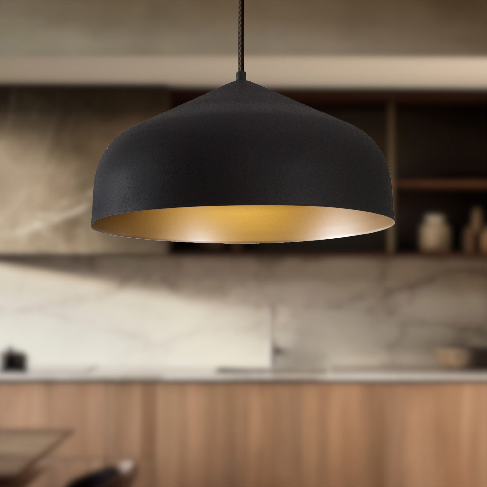 Helena 17-in Black/Gold LED Pendant