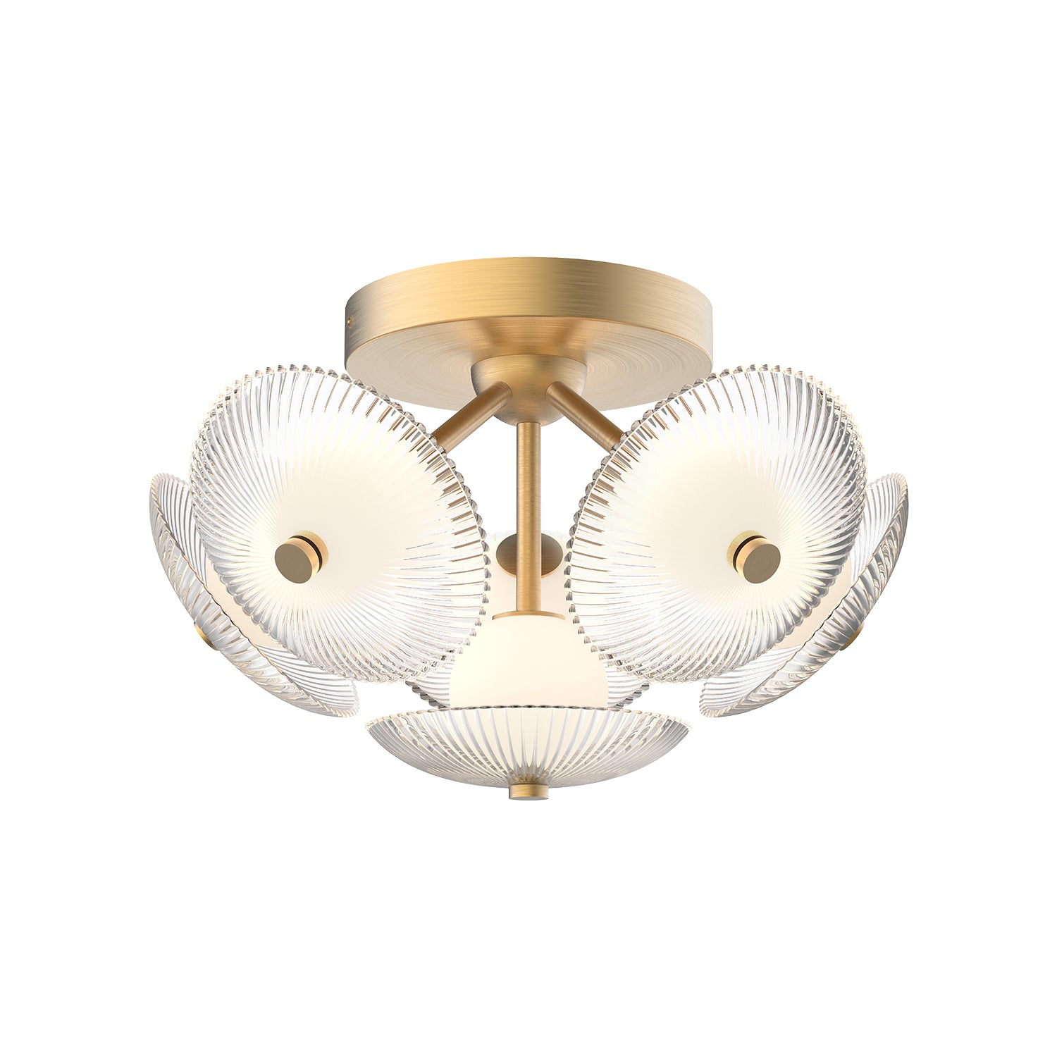 Alora Mood Lighting Hera FM417606BGCR-UNV Flush Mount, UL Listed, Brushed Gold/Clear Ribbed Glass