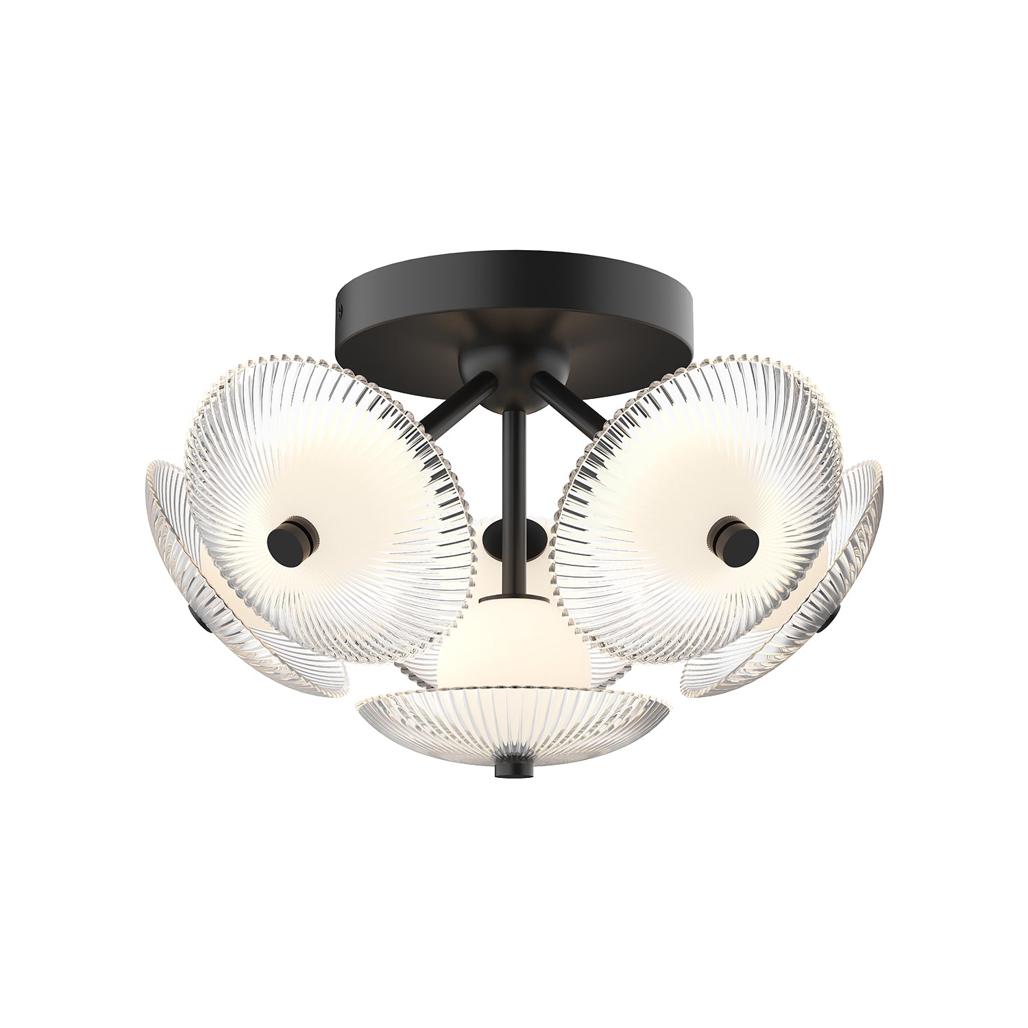 Hera 16-in Matte Black/Clear Ribbed Glass LED Flush Mount