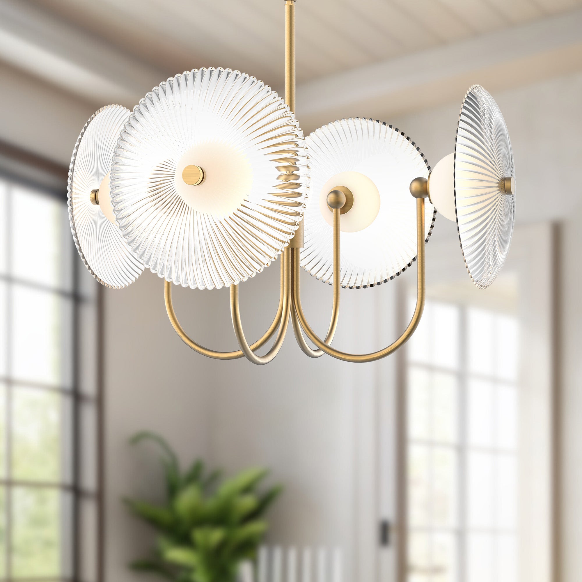 Hera 21-in Brushed Gold/Clear Ribbed Glass LED Pendant