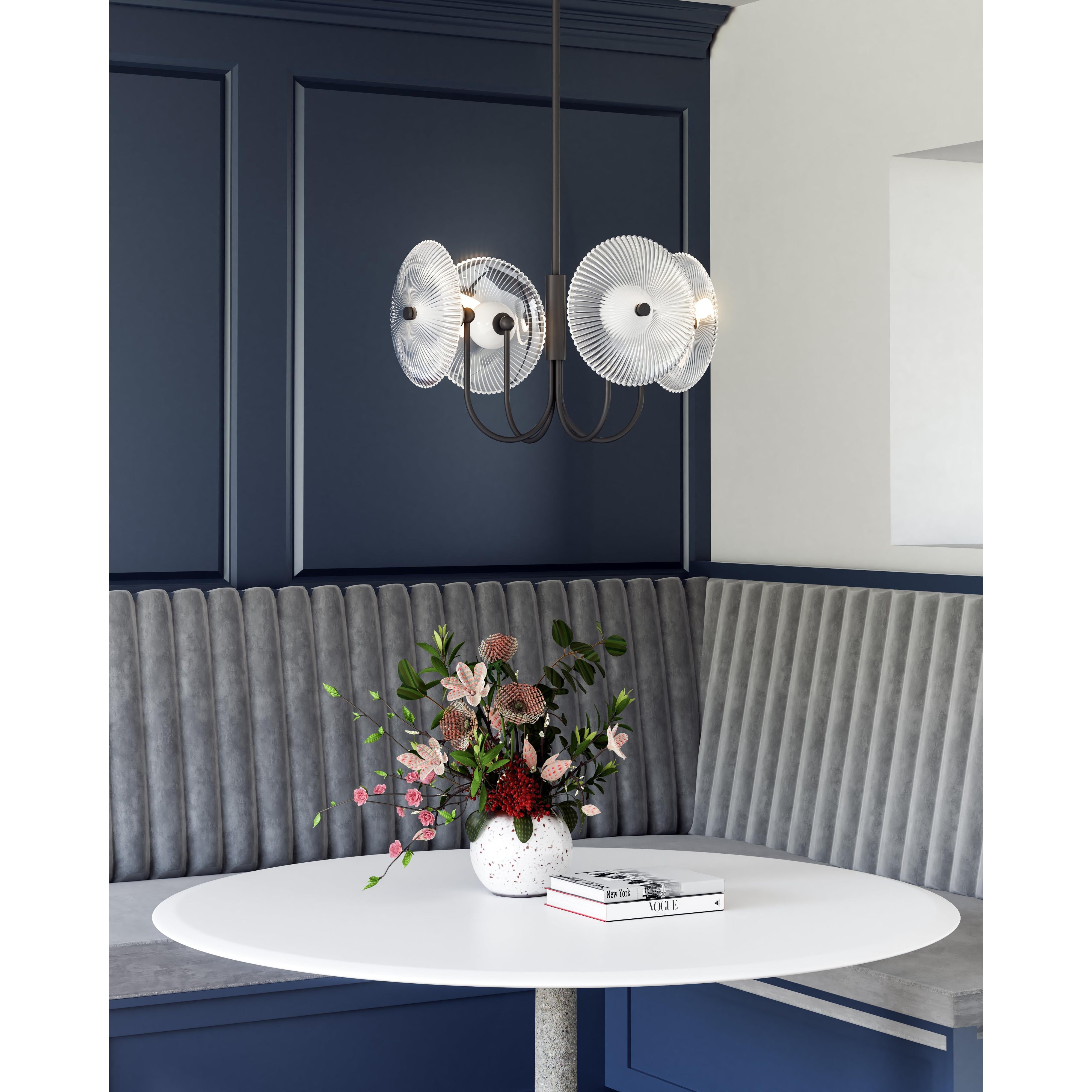 Hera 21-in Matte Black/Clear Ribbed Glass LED Pendant