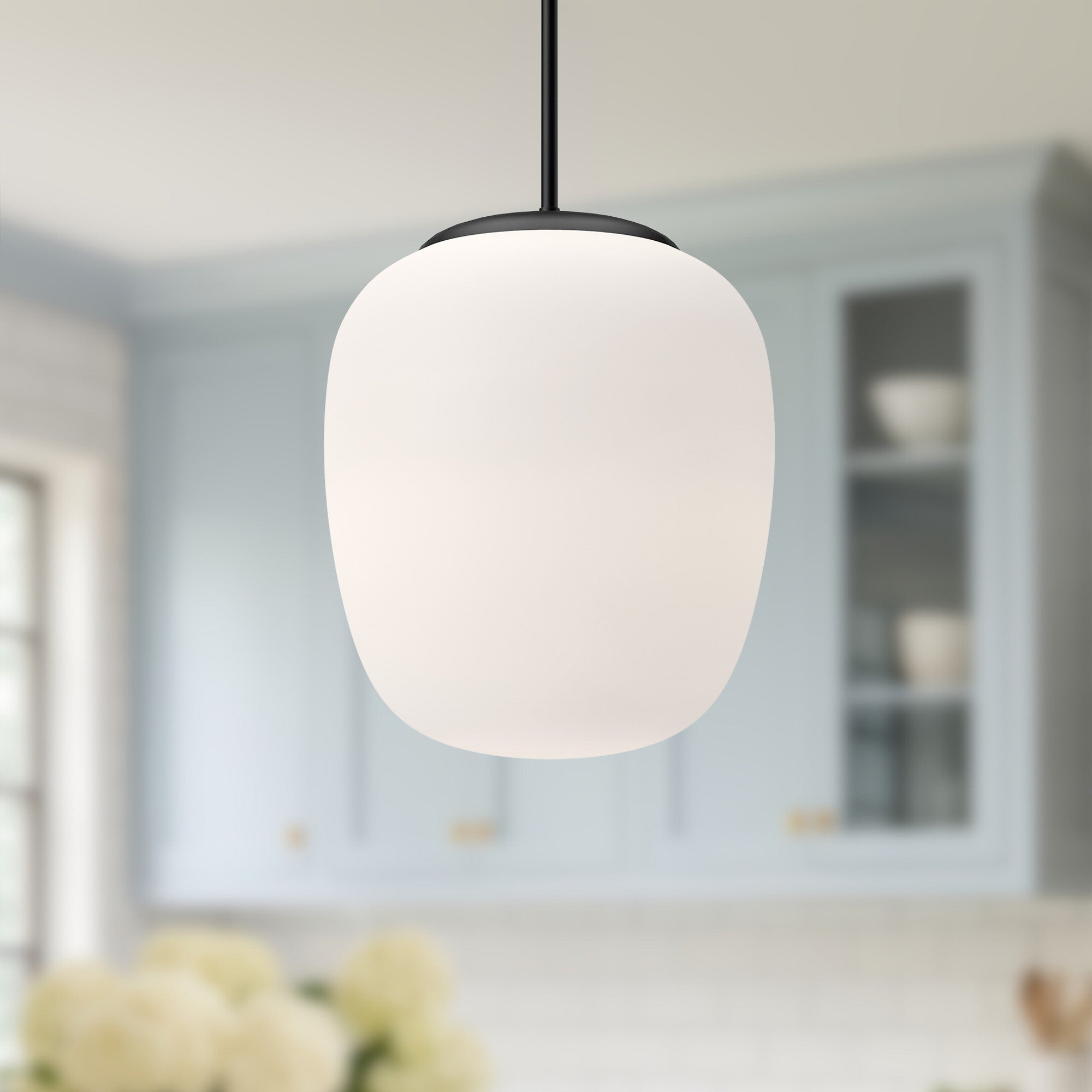 Holden 14-in Matte Black/Opal Matte Glass 1 Light Pendant
