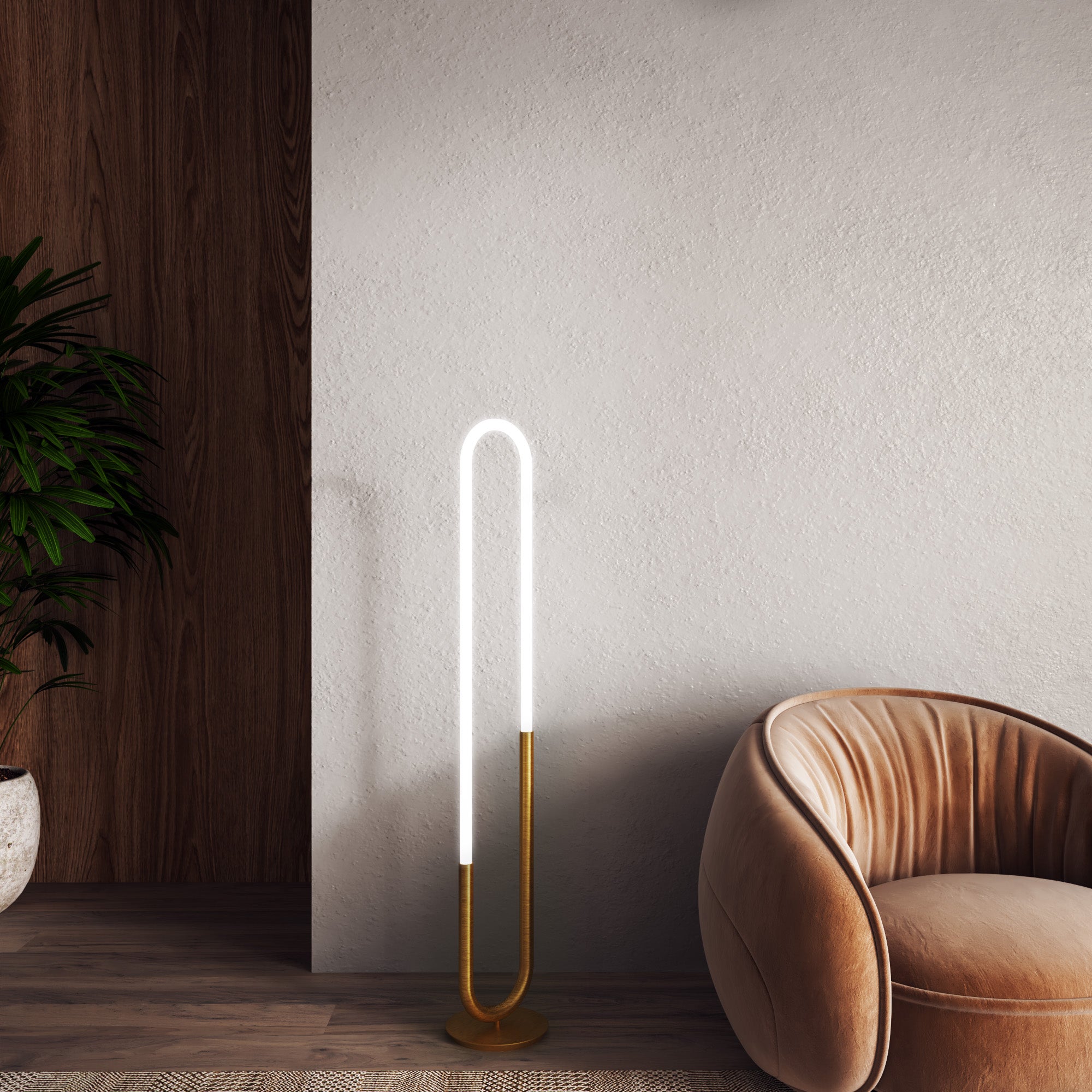 Huron Brushed Gold LED Floor Lamp