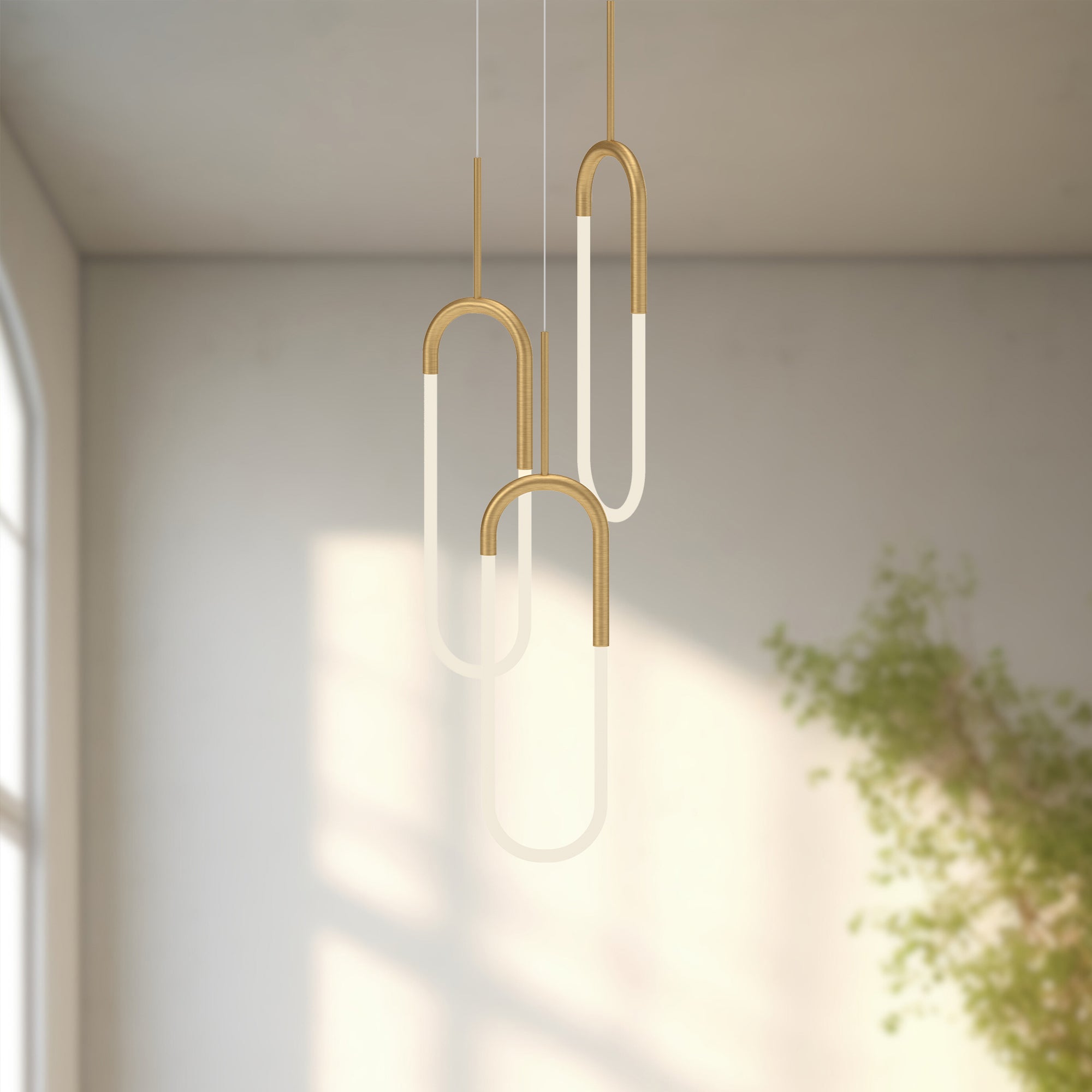 Huron 3 Head Brushed Gold LED Multi Pendant