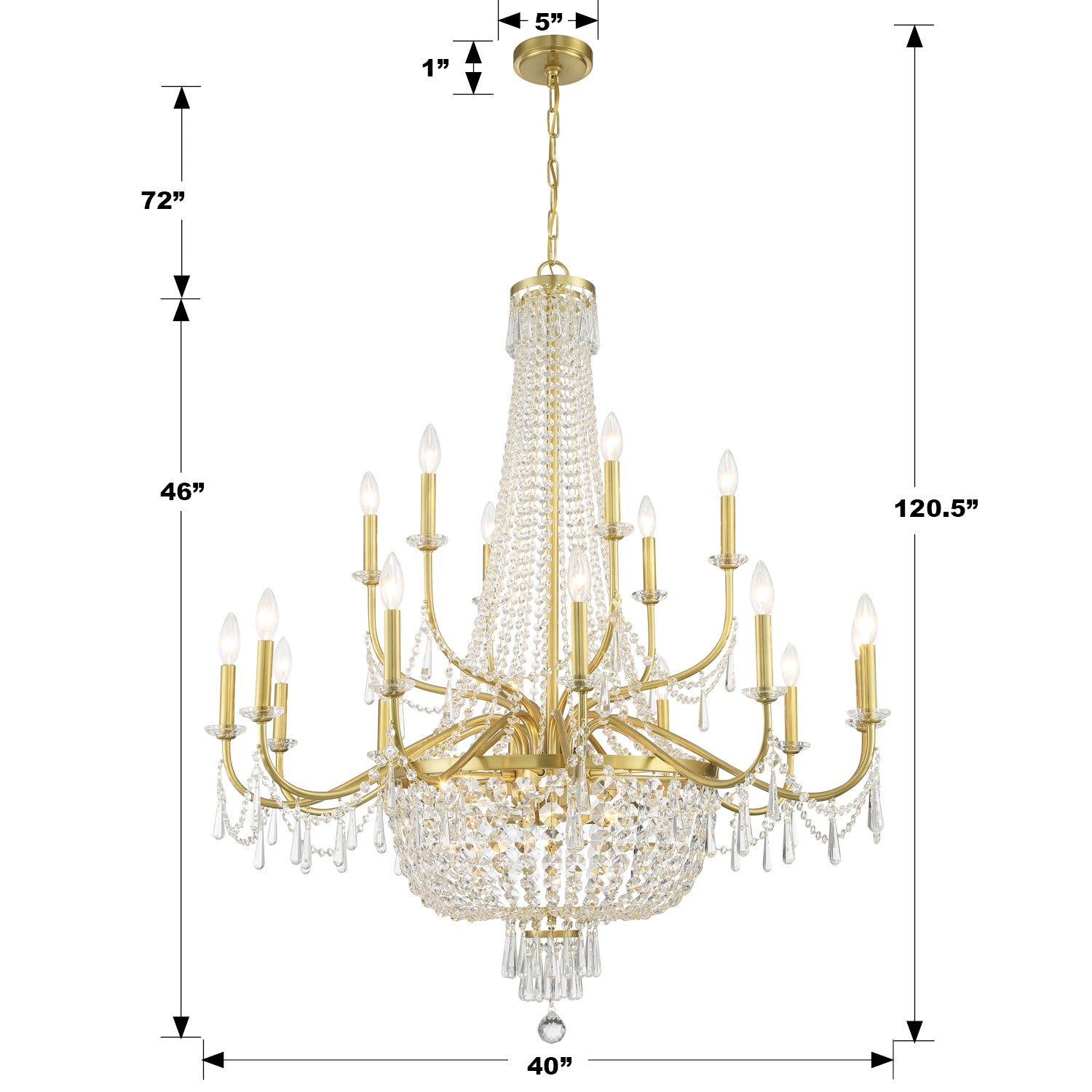 Crystorama Haywood HWD-7722-AG – 40 Inch – 22 Light – Chandelier – Aged Brass – Damp Rated