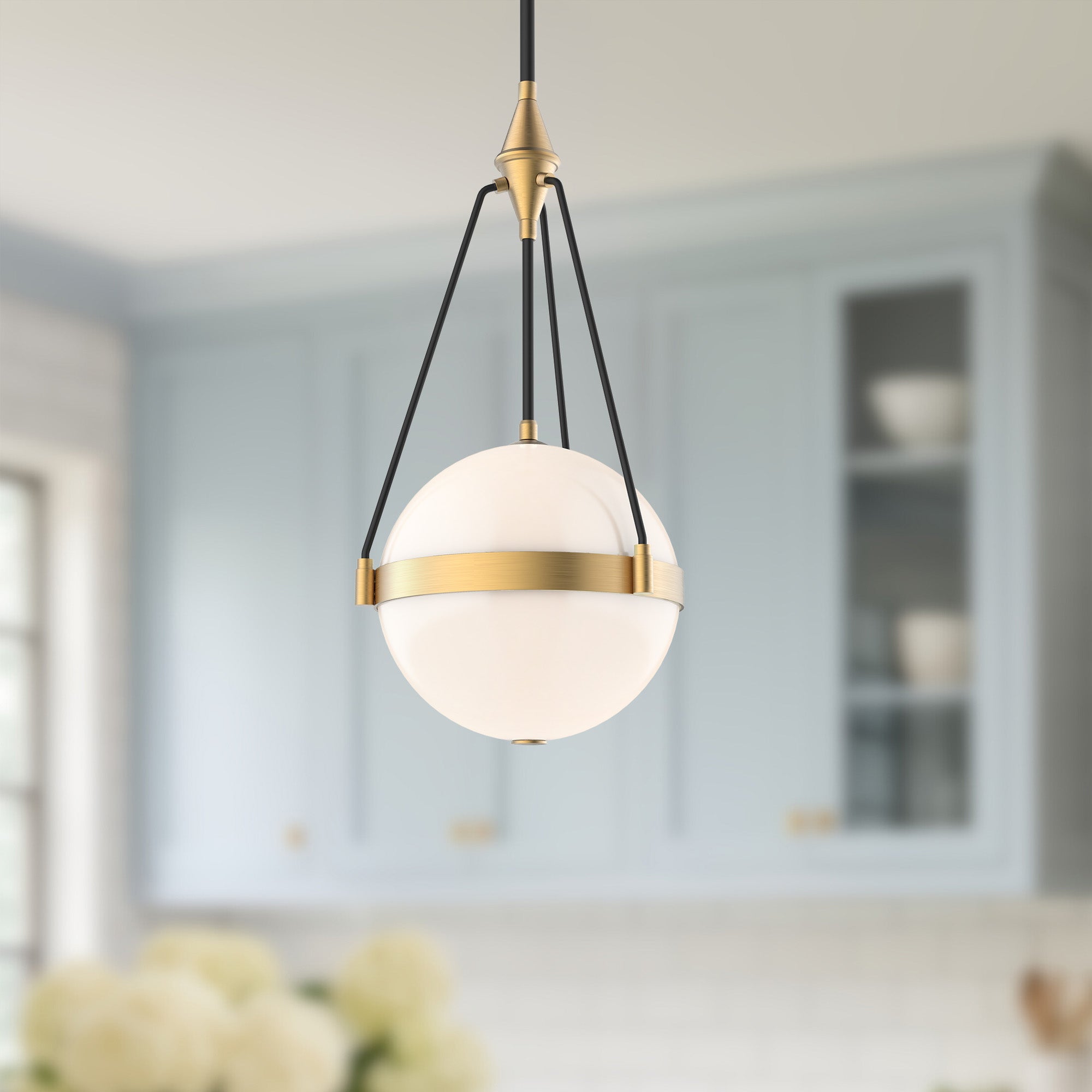 Harmony 14-in Brushed Gold/Glossy Opal Glass 3 Lights Pendant