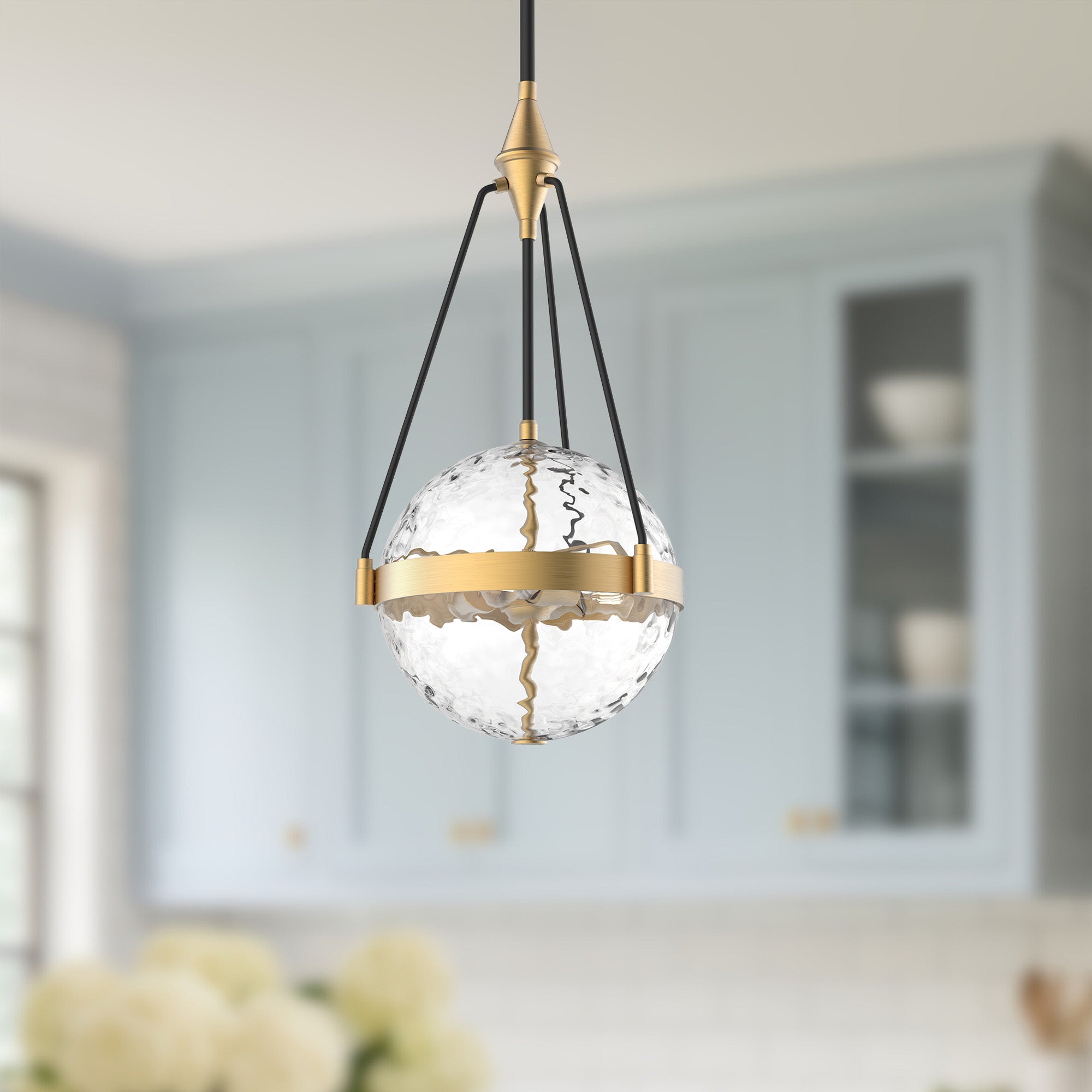 Harmony 14-in Brushed Gold/ Clear Water Glass 3 Lights Pendant