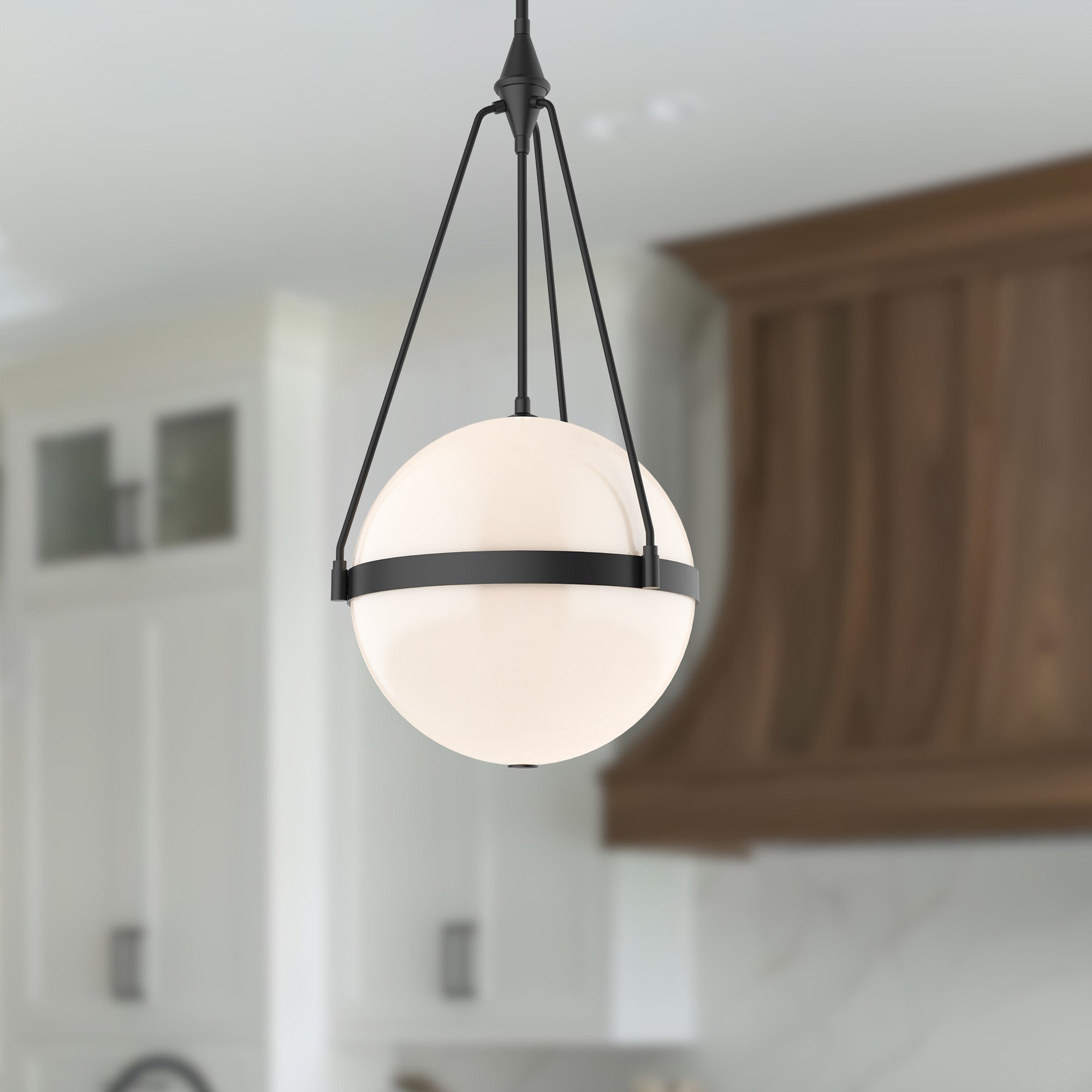 Harmony 18-in Matte Black/Glossy Opal Glass 4 Lights Pendant