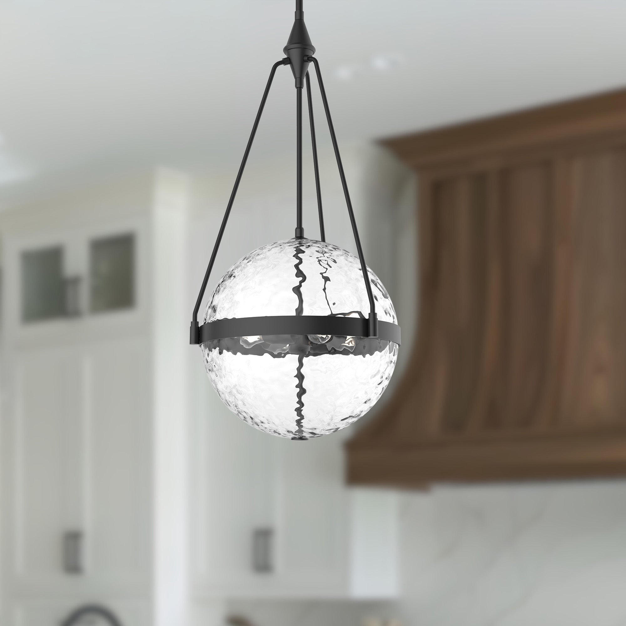 Harmony 18-in Matte Black/Clear Water Glass 4 Lights Pendant