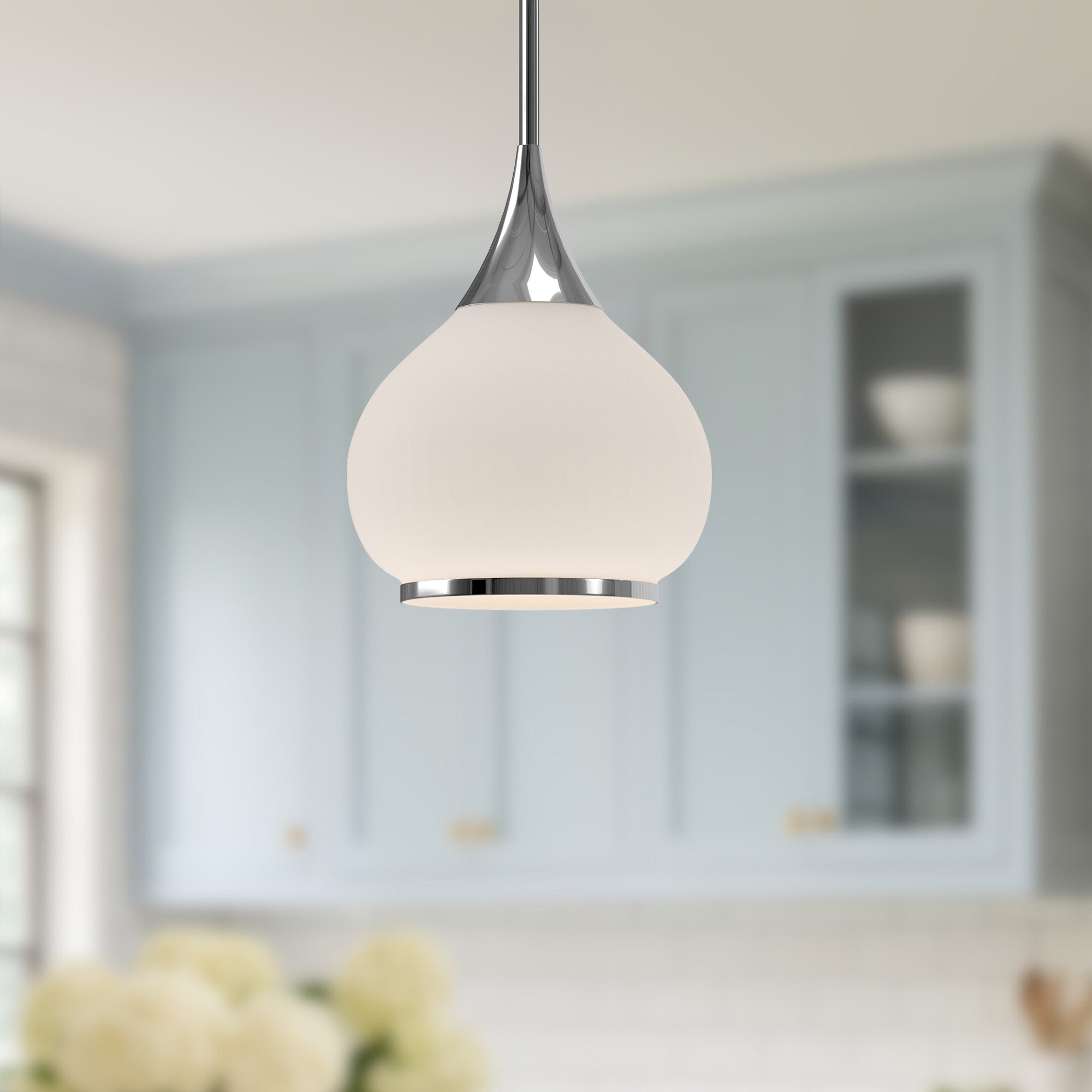 Hazel 10-in Chrome/Opal Matte Glass 1 Light Pendant