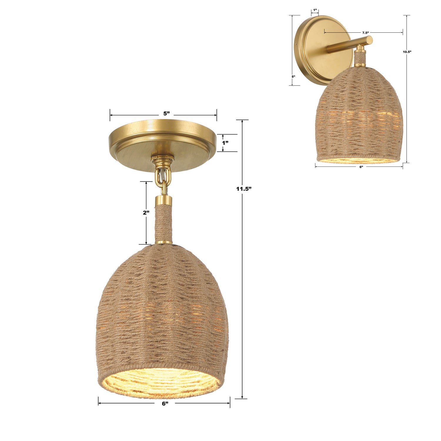 Crystorama Jace JAC-10502-SG_CEILING – 6 Inch – 1 Light – Semi Flush Mount Light – Soft Gold – Damp Rated