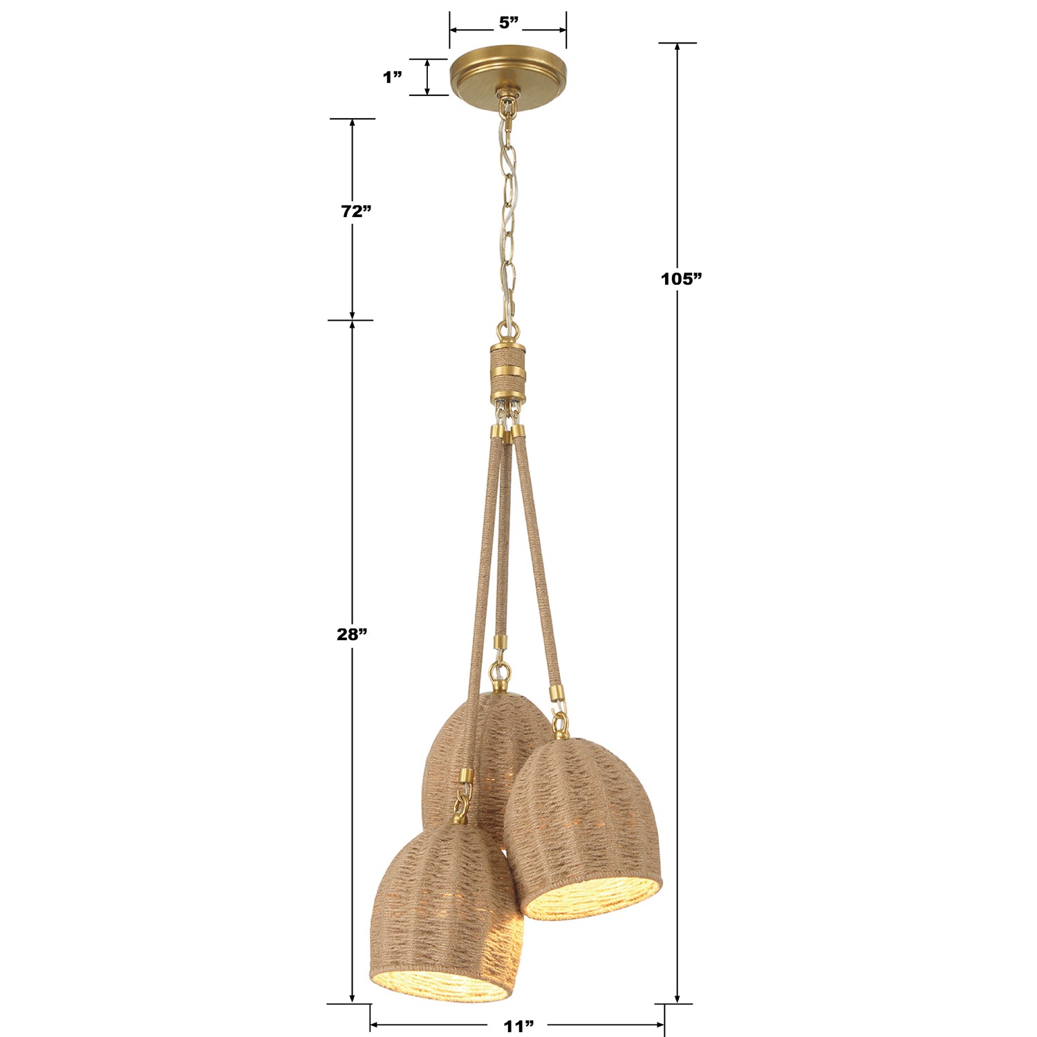 Crystorama Jace JAC-10507-SG – 11 Inch – 3 Light – Pendant Light – Soft Gold – Damp Rated