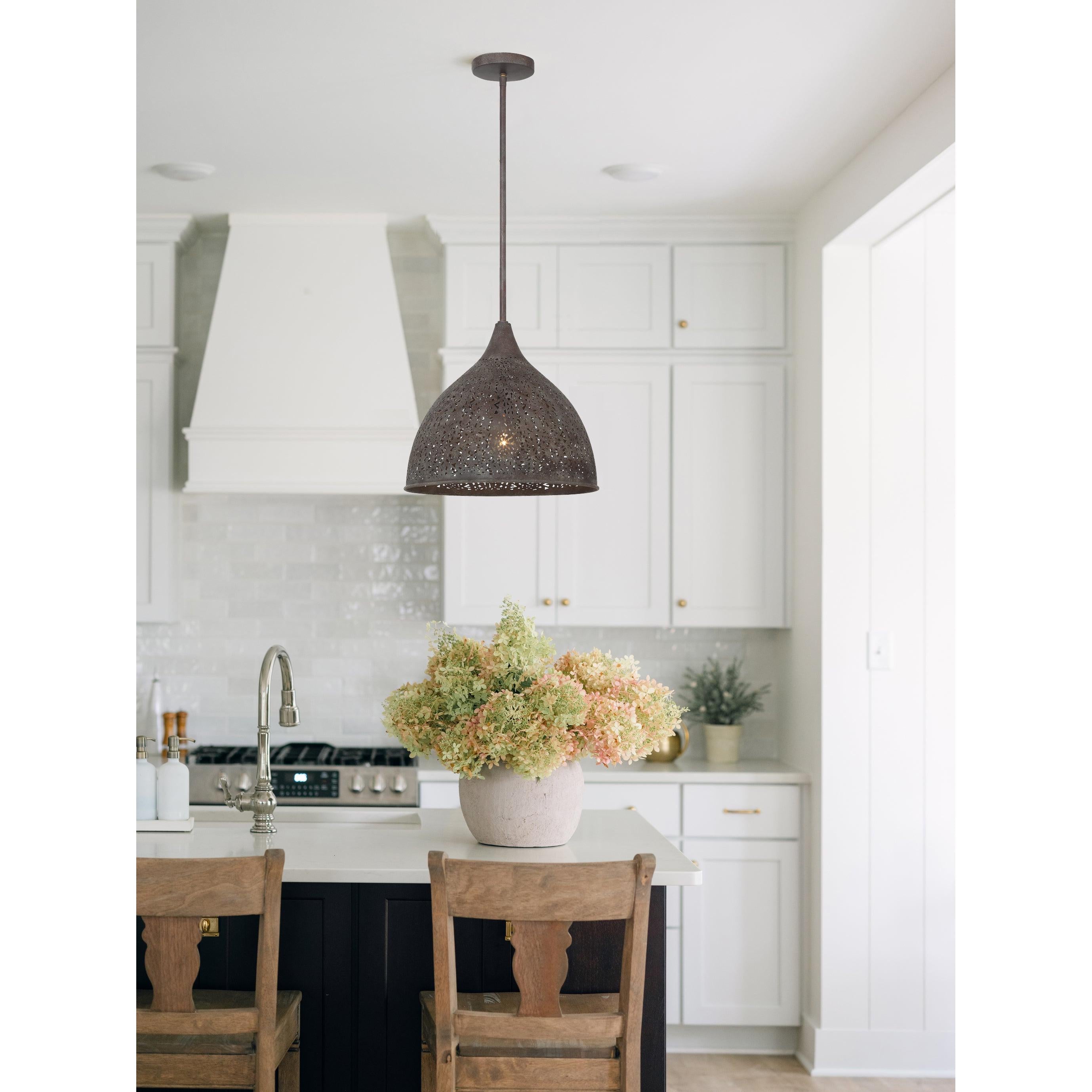 Crystorama Jasmine JAS-A5010-FB – 14 Inch – 1 Light – Pendant Light – Forged Bronze – Damp Rated