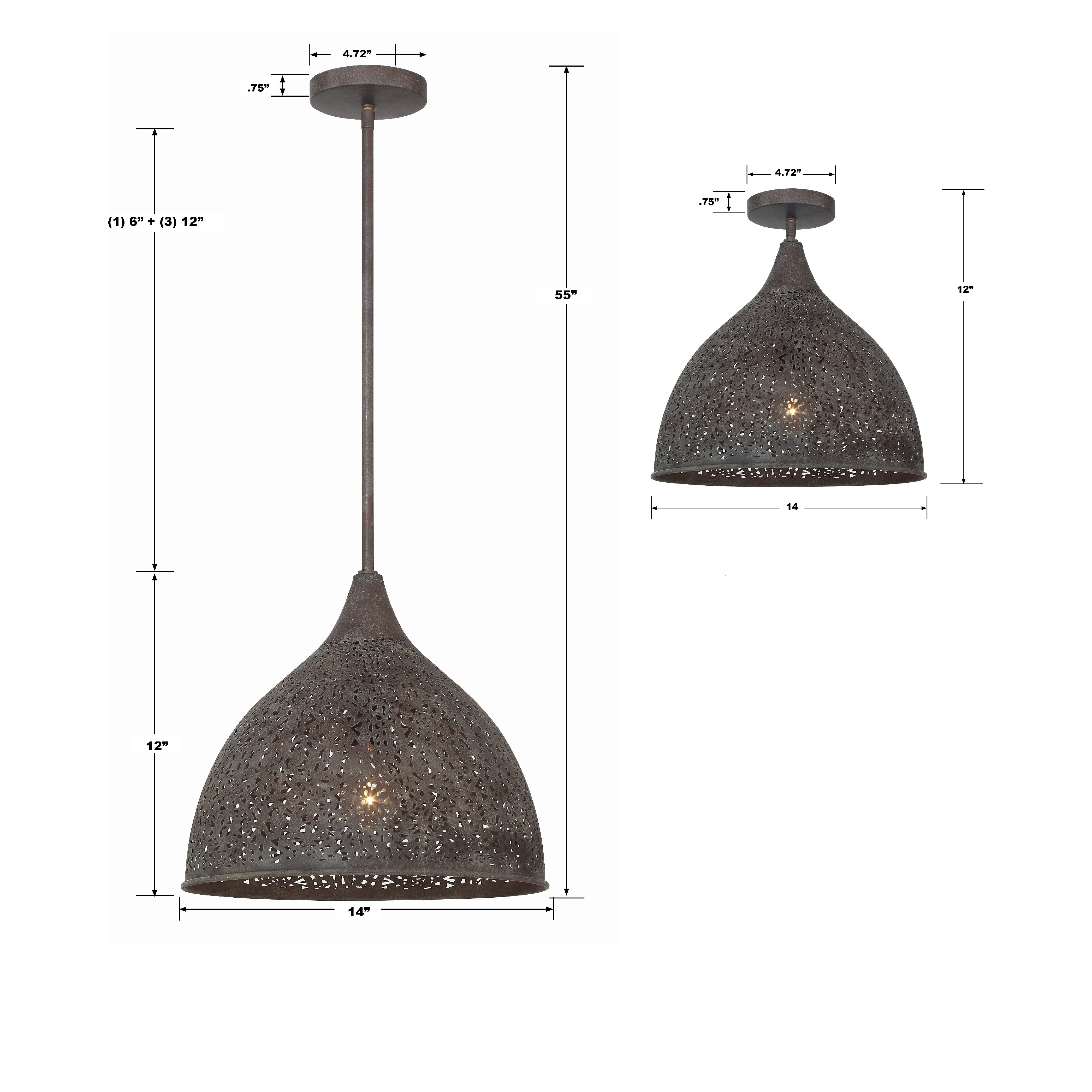 Crystorama Jasmine JAS-A5010-FB – 14 Inch – 1 Light – Pendant Light – Forged Bronze – Damp Rated