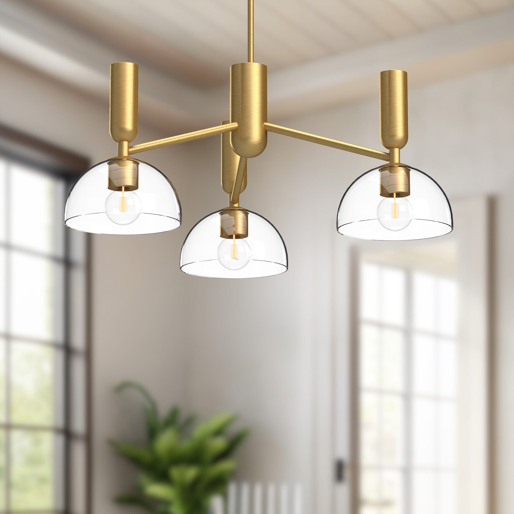 Jude 38-in Brushed Gold/Clear Glass 3 Lights Chandeliers
