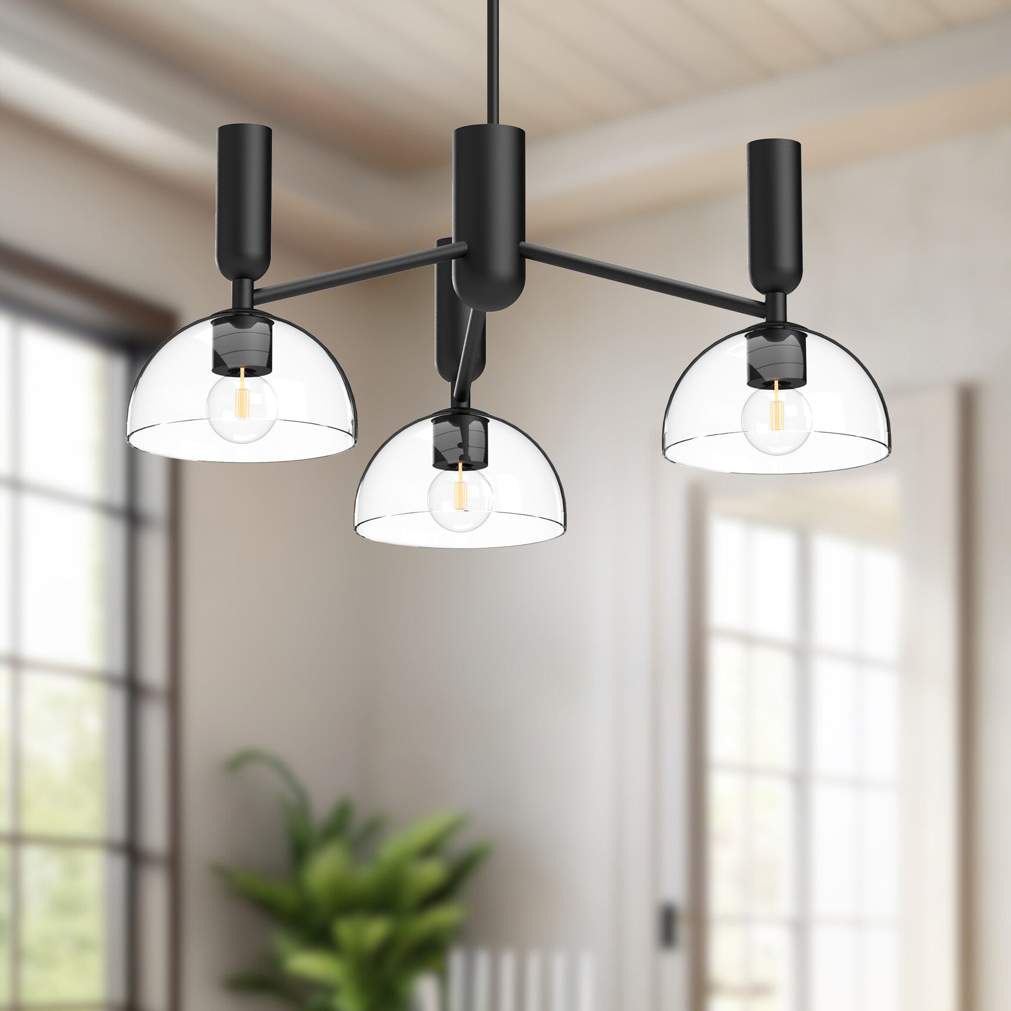 Jude 38-in Clear Glass/Matte Black 3 Lights Chandeliers