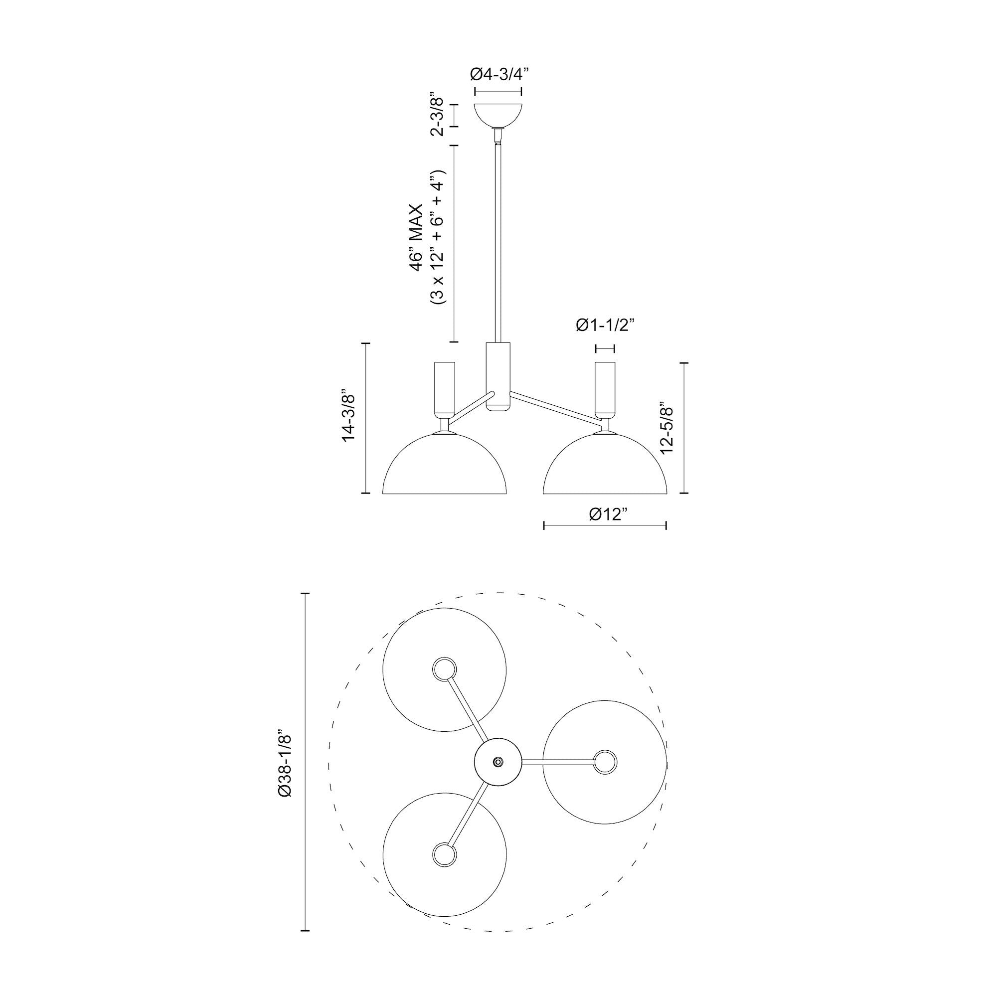 Jude 38-in Clear Glass/Matte Black 3 Lights Chandeliers