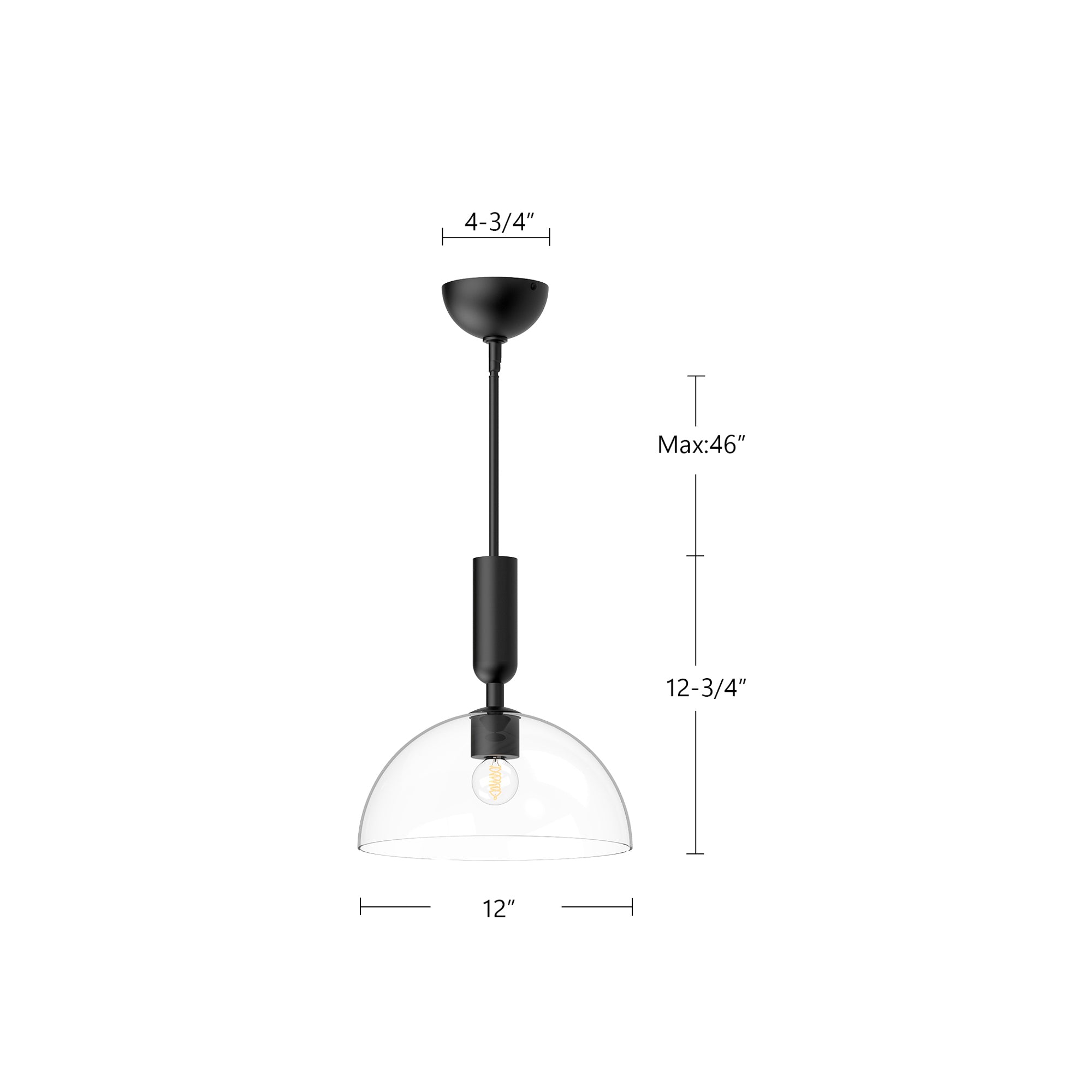 Jude 12-in Clear Glass/Matte Black 1 Light Pendant
