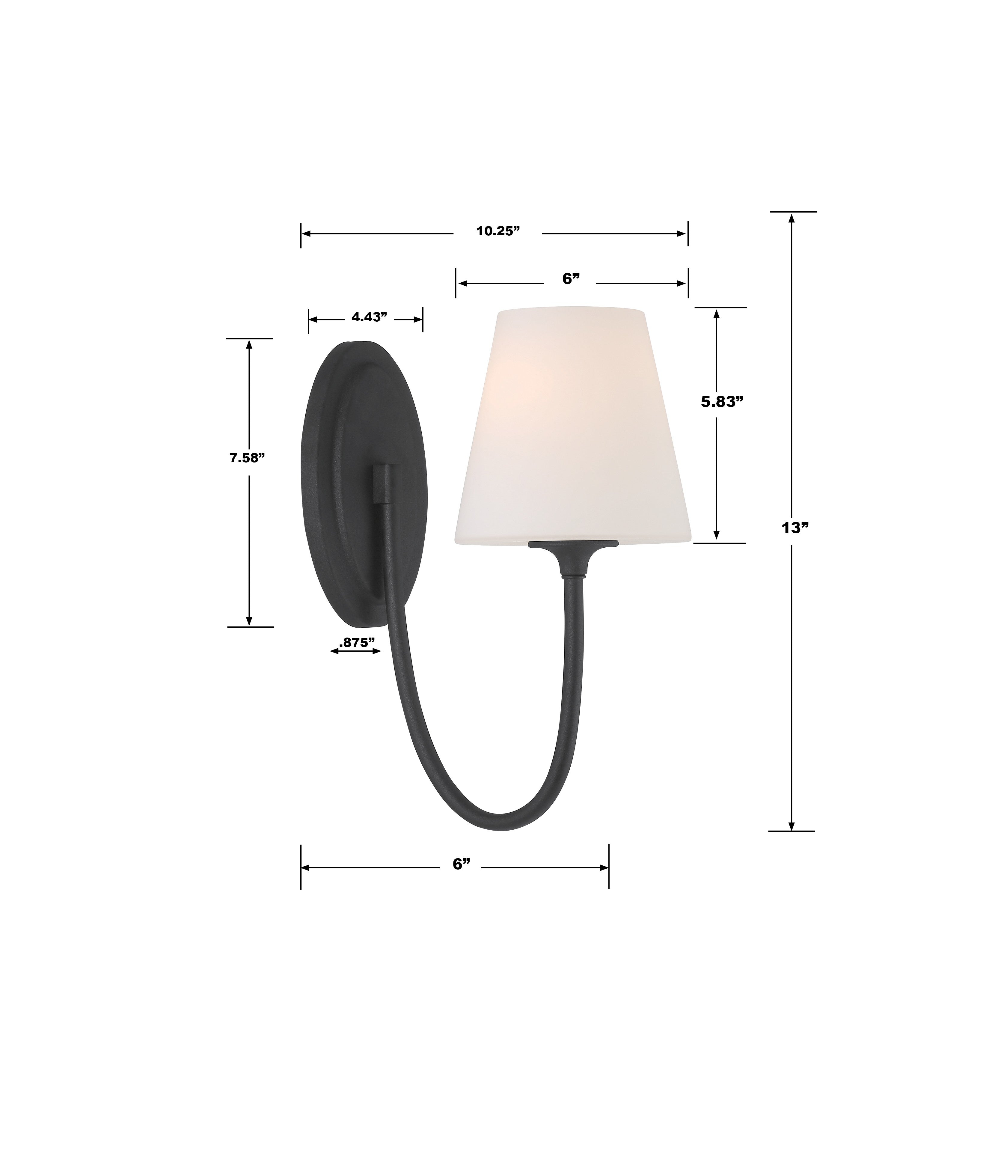 Crystorama Juno JUN-10321-BF – 6 Inch – 1 Light – Sconce – Black Forged – Damp Rated