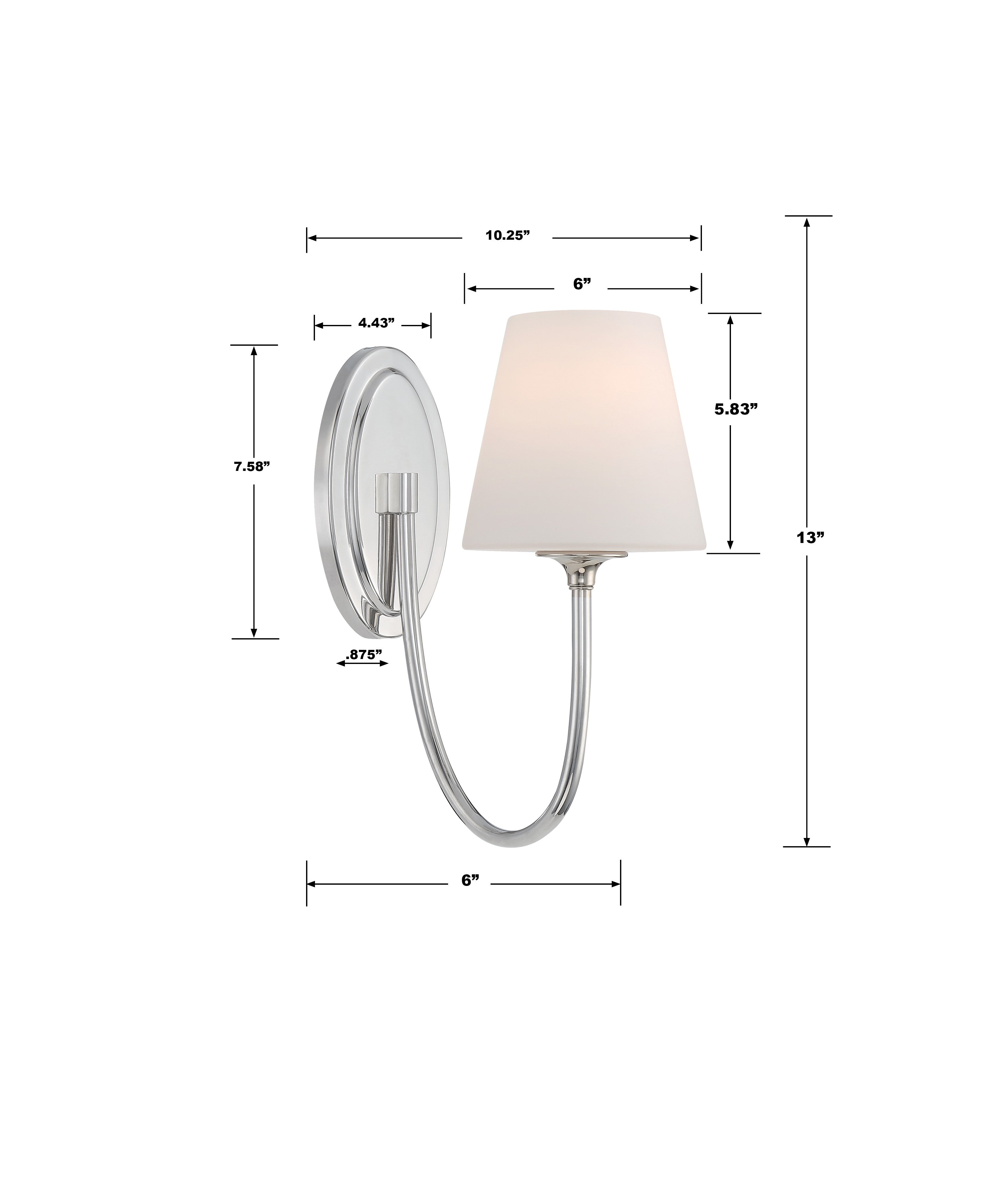 Crystorama Juno JUN-10321-PN – 6 Inch – 1 Light – Sconce – Polished Nickel – Damp Rated