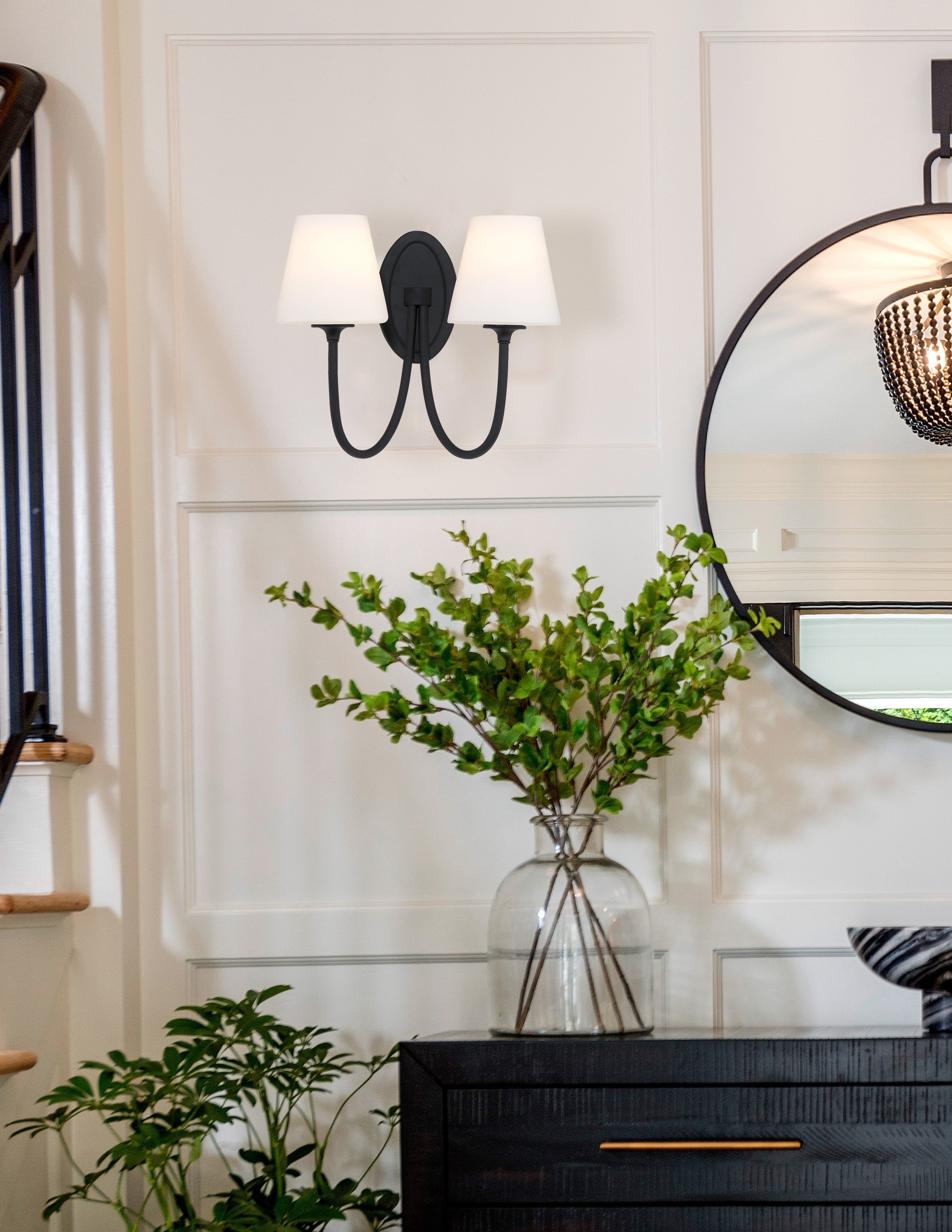 Crystorama Juno JUN-10322-BF – 15 Inch – 2 Light – Sconce – Black Forged – Damp Rated