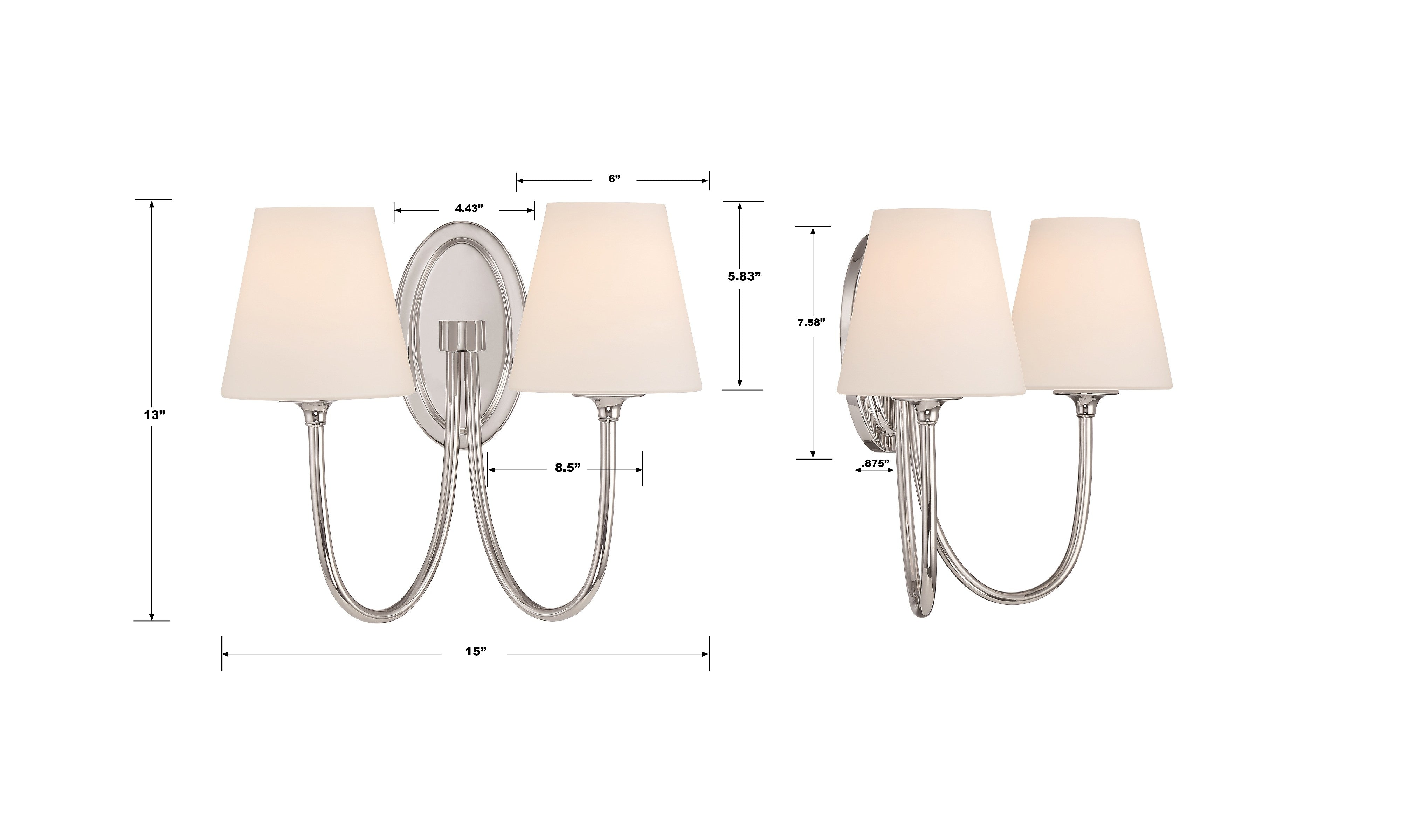 Crystorama Juno JUN-10322-PN – 15 Inch – 2 Light – Sconce – Polished Nickel – Damp Rated