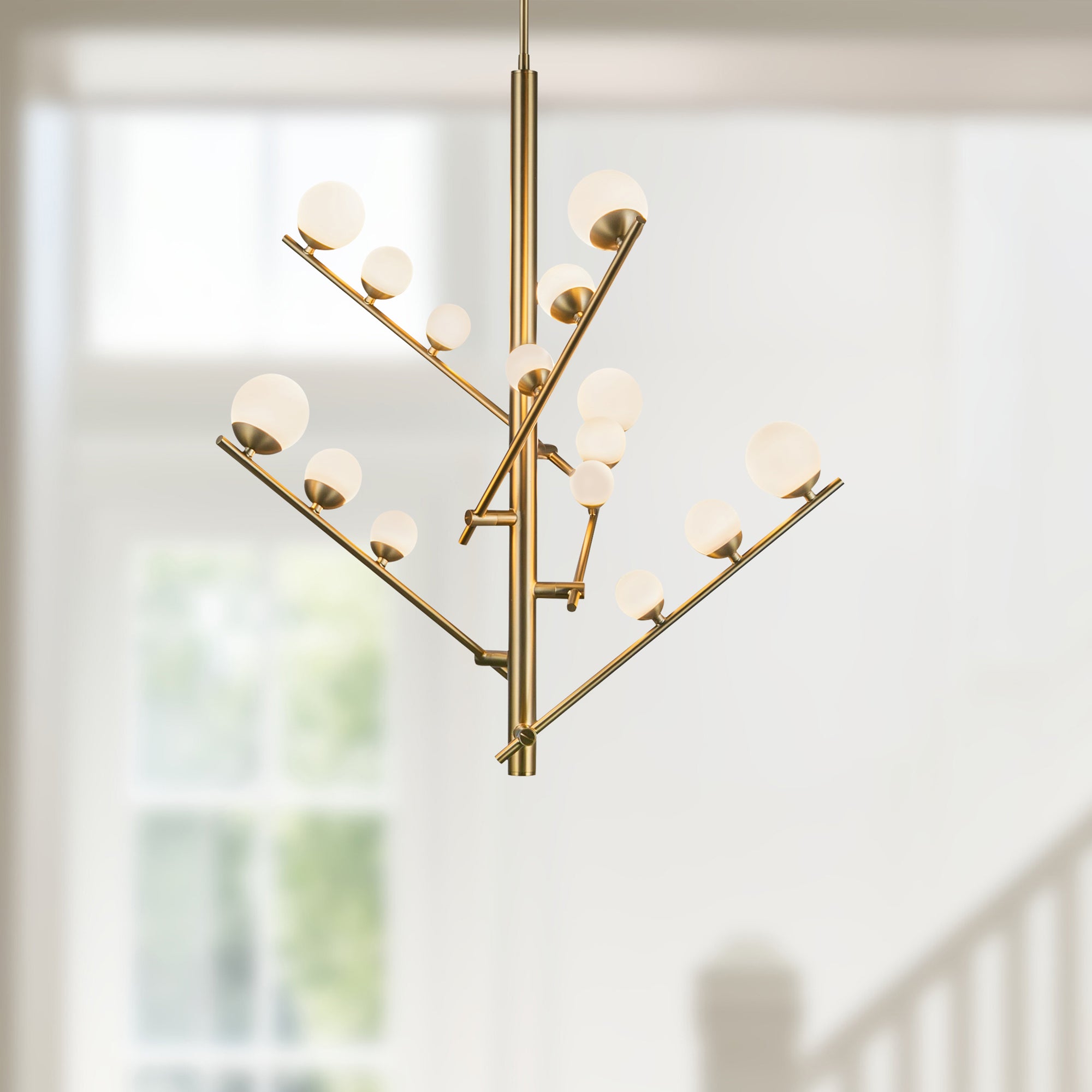 Juniper 5 Head Brushed Gold/Opal Glass LED Chandelier
