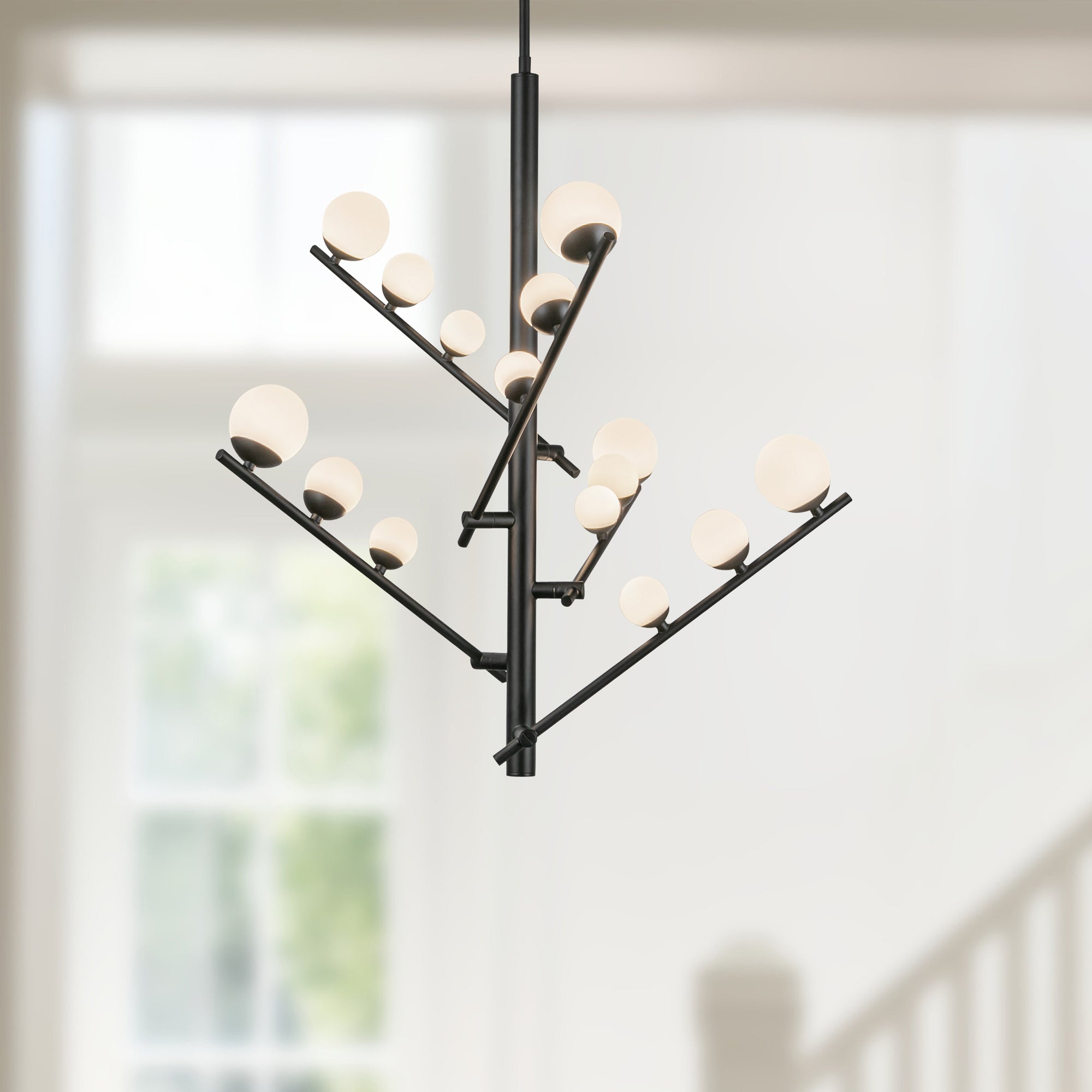 Juniper 5 Head Black/Opal Glass LED Chandelier