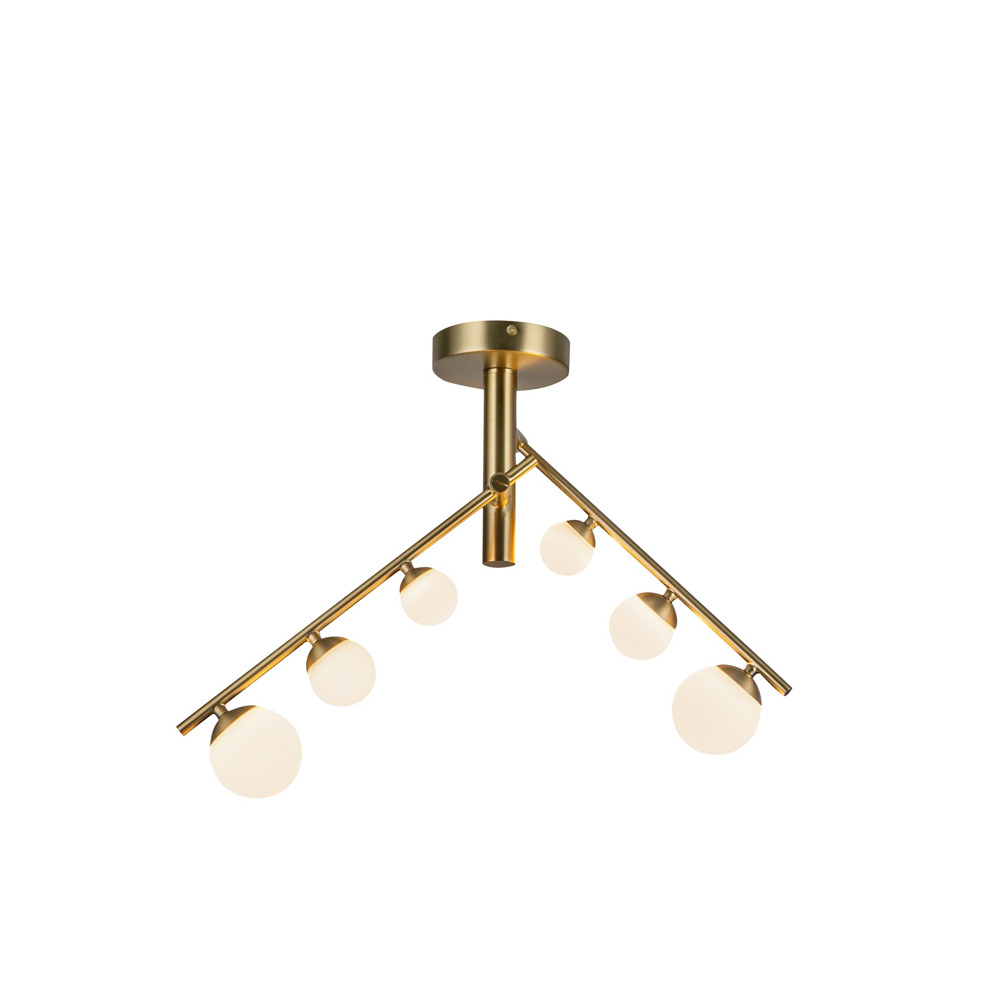 Juniper 2 Head Brushed Gold/Opal Glass LED Semi-Flush