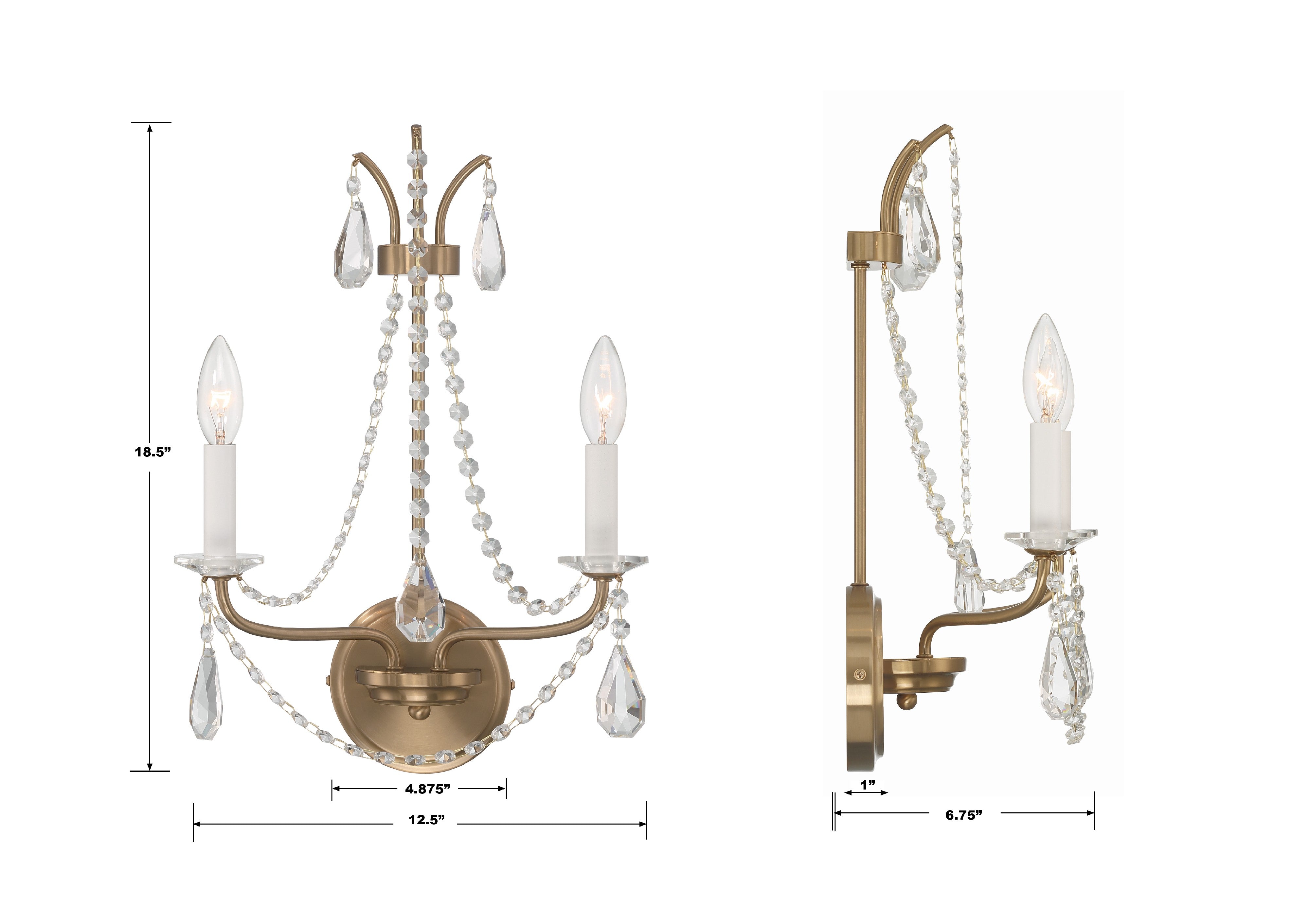 Crystorama Karrington KAR-90902-AG-CL-MWP – 12.5 Inch – 2 Light – Sconce – Aged Brass – Dry Rated