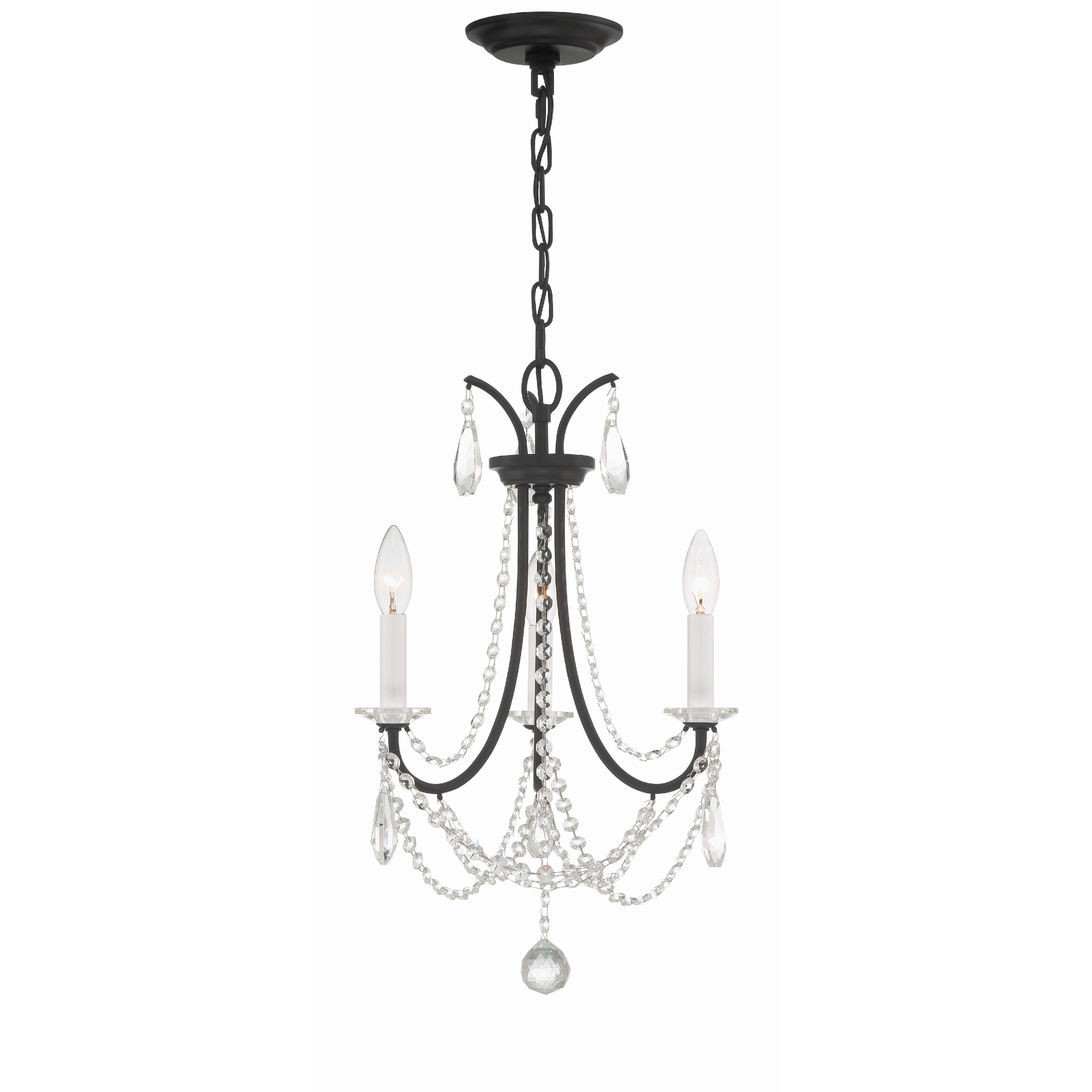 Crystorama Karrington KAR-90903-MK-CL-MWP – 14 Inch – 3 Light – Chandelier – Matte Black – Dry Rated