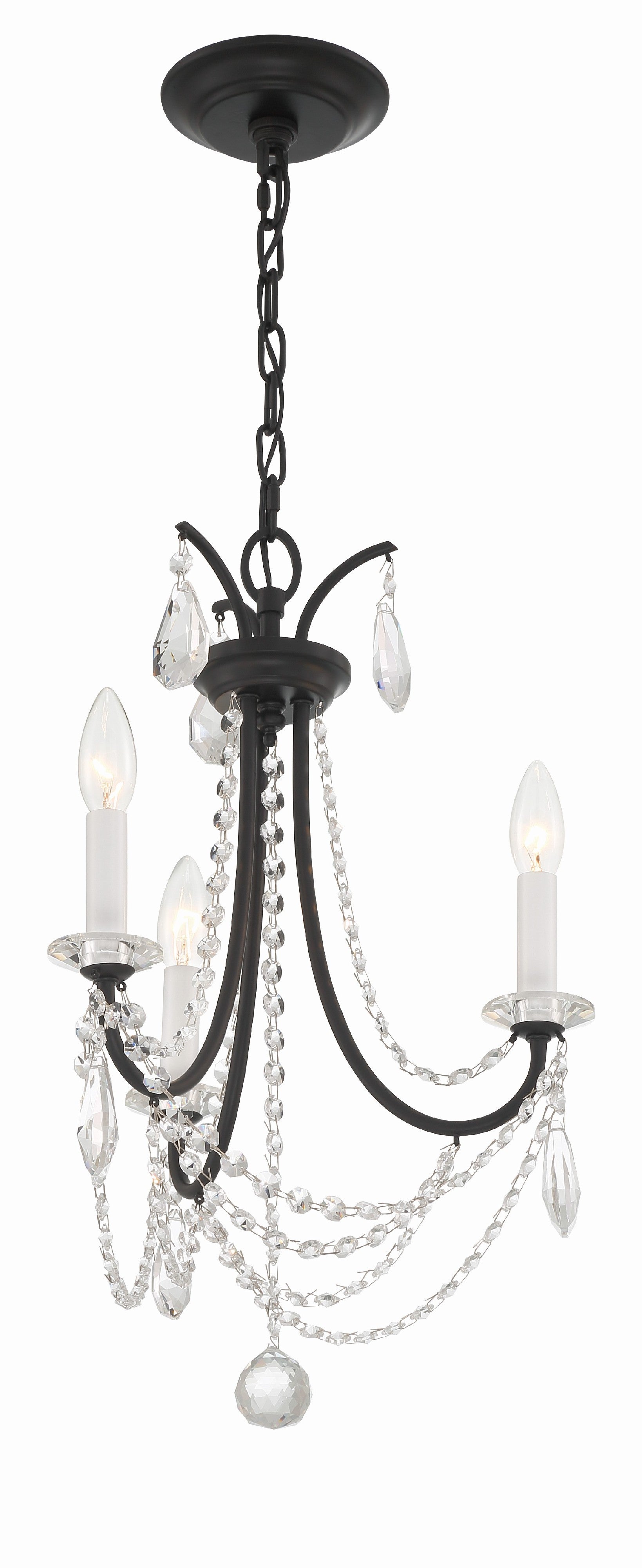 Crystorama Karrington KAR-90903-MK-CL-MWP – 14 Inch – 3 Light – Chandelier – Matte Black – Dry Rated