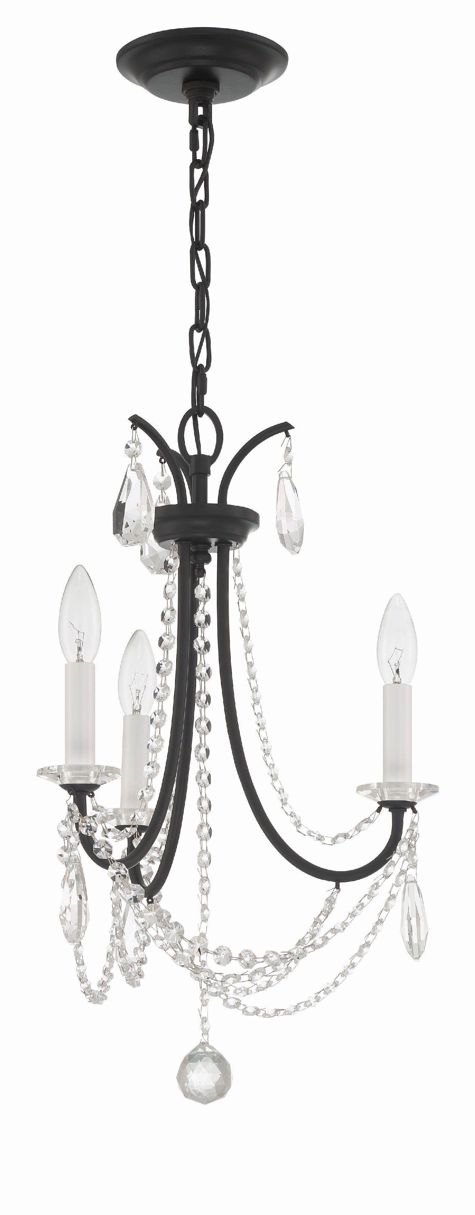 Crystorama Karrington KAR-90903-MK-CL-MWP – 14 Inch – 3 Light – Chandelier – Matte Black – Dry Rated