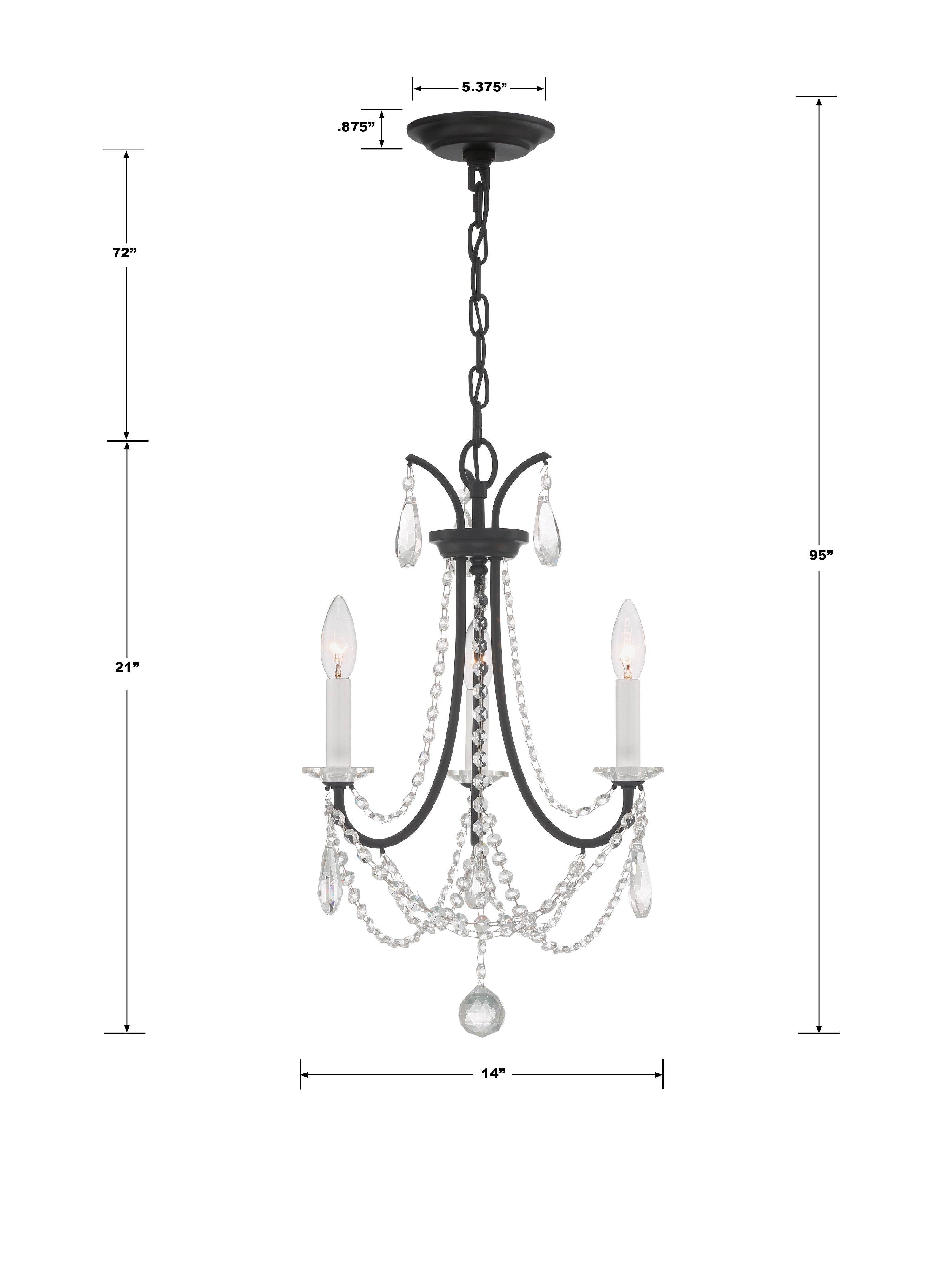 Crystorama Karrington KAR-90903-MK-CL-MWP – 14 Inch – 3 Light – Chandelier – Matte Black – Dry Rated