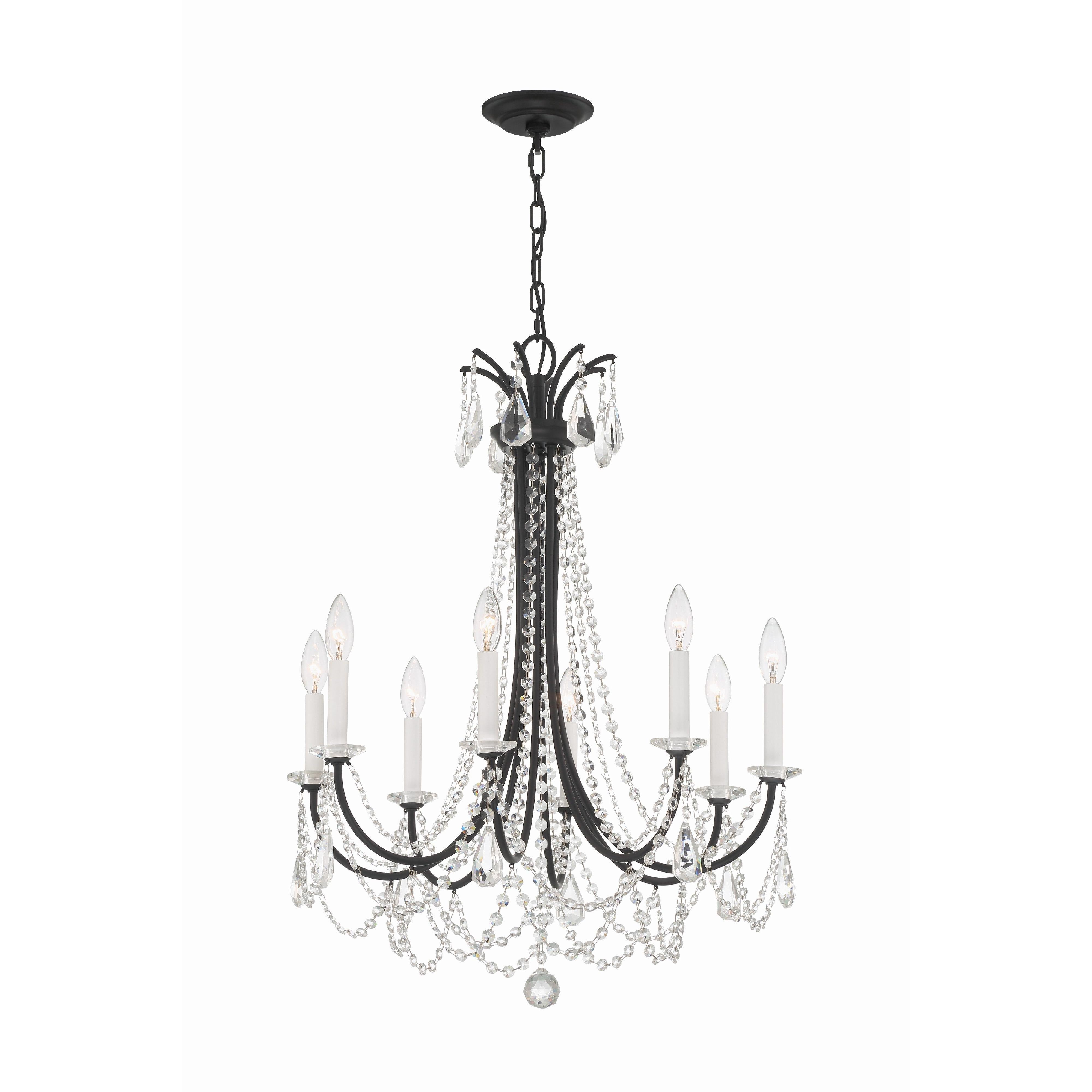 Crystorama Karrington KAR-90908-MK-CL-MWP – 26 Inch – 8 Light – Chandelier – Matte Black – Dry Rated