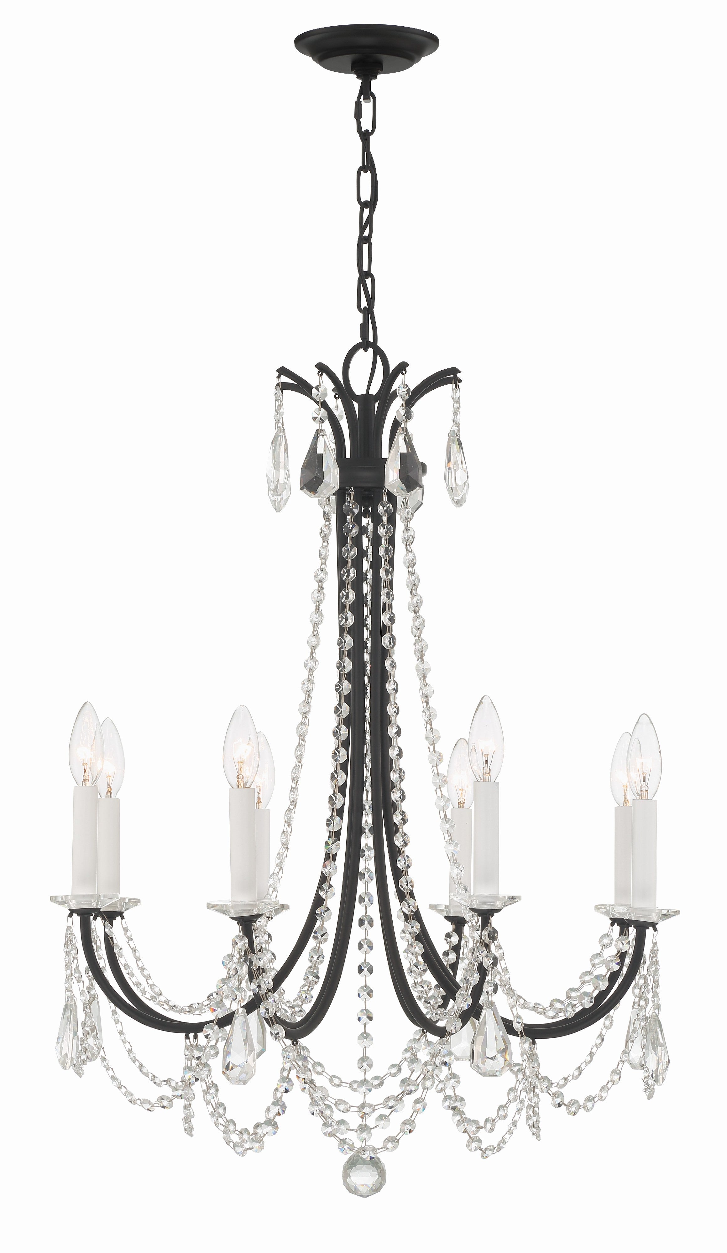 Crystorama Karrington KAR-90908-MK-CL-MWP – 26 Inch – 8 Light – Chandelier – Matte Black – Dry Rated