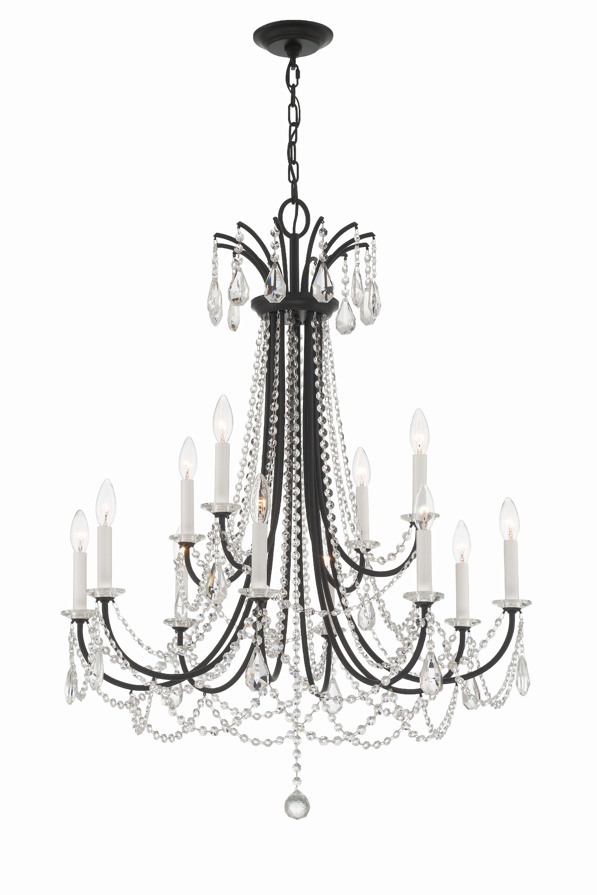 Crystorama Karrington KAR-90912-MK-CL-MWP – 30 Inch – 12 Light – Chandelier – Matte Black – Dry Rated